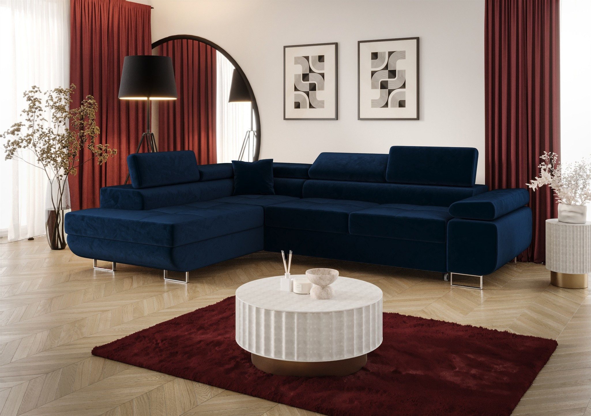 Fun Möbel Ecksofa Schlafsofa FUN MARIKO mit Ottomane in Stoff, Kopfstützen verstellbar