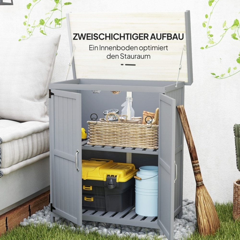 CHICFURN Garten-Geräteschrank Werkzeugschrank für den Außenbereich mit Arbeitsfläche aus Holz, BxT: 74,00x43,00 cm, (Packung, 1 St), Edelstahl-Arbeitsplatte, Doppeltüren, Grau