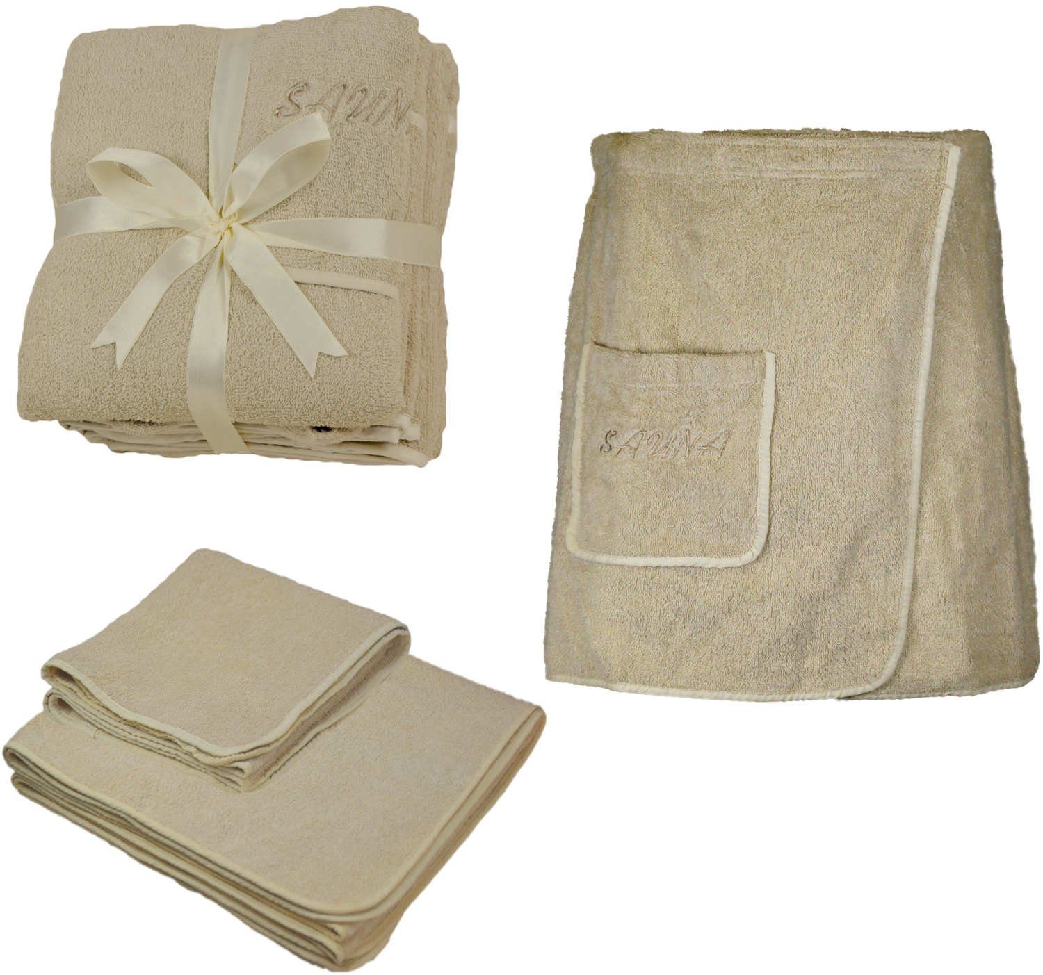 EXKLUSIV HEIMTEXTIL Saunatuch Sauna Set 3-Teilig Frottee Saunakilt Saunatuch, Frottee (Set, 3-St), Set