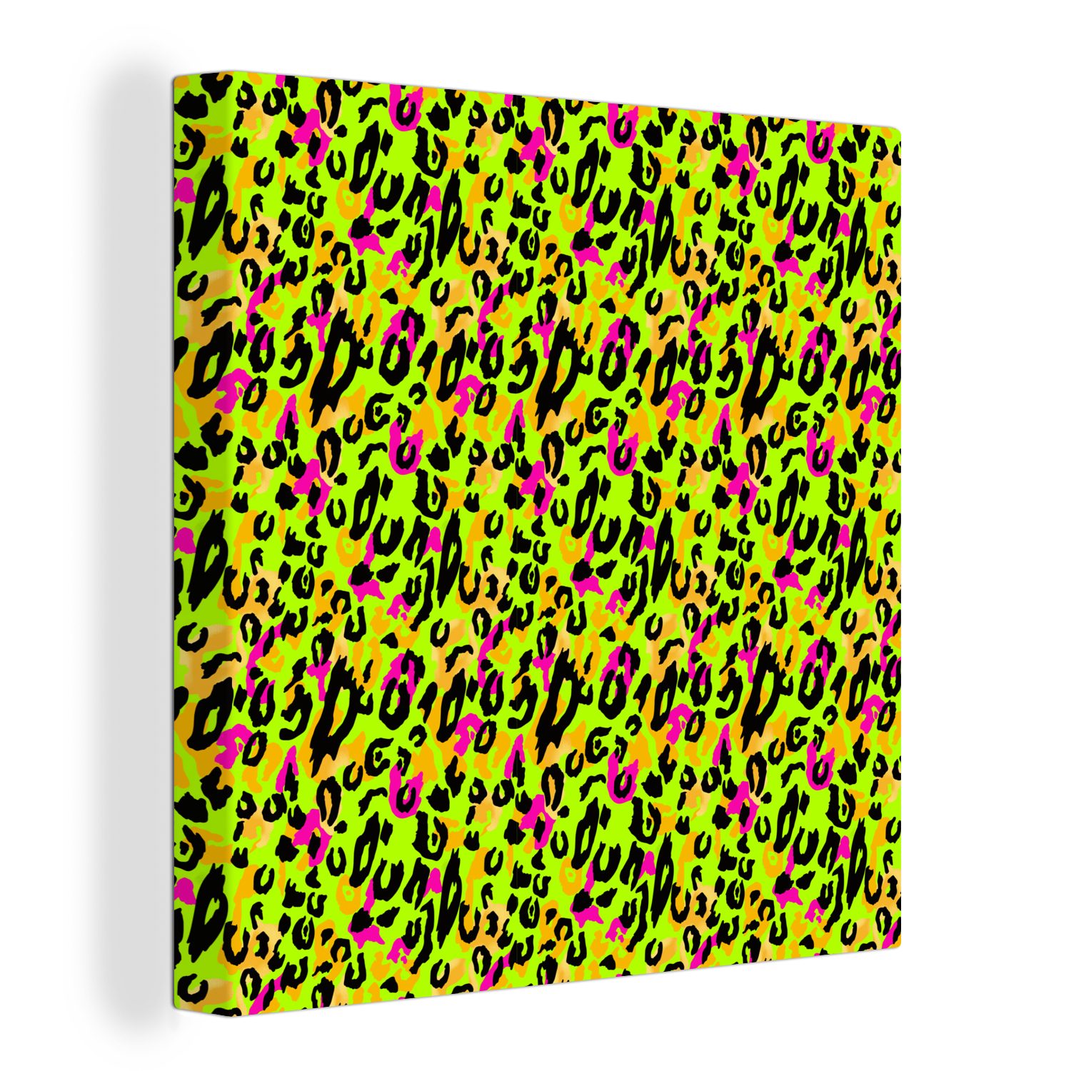 OneMillionCanvasses® Leinwandbild Pantherdruck - Neon - Gelb - Rosa, (1 St), Leinwand Bilder für Wohnzimmer Schlafzimmer