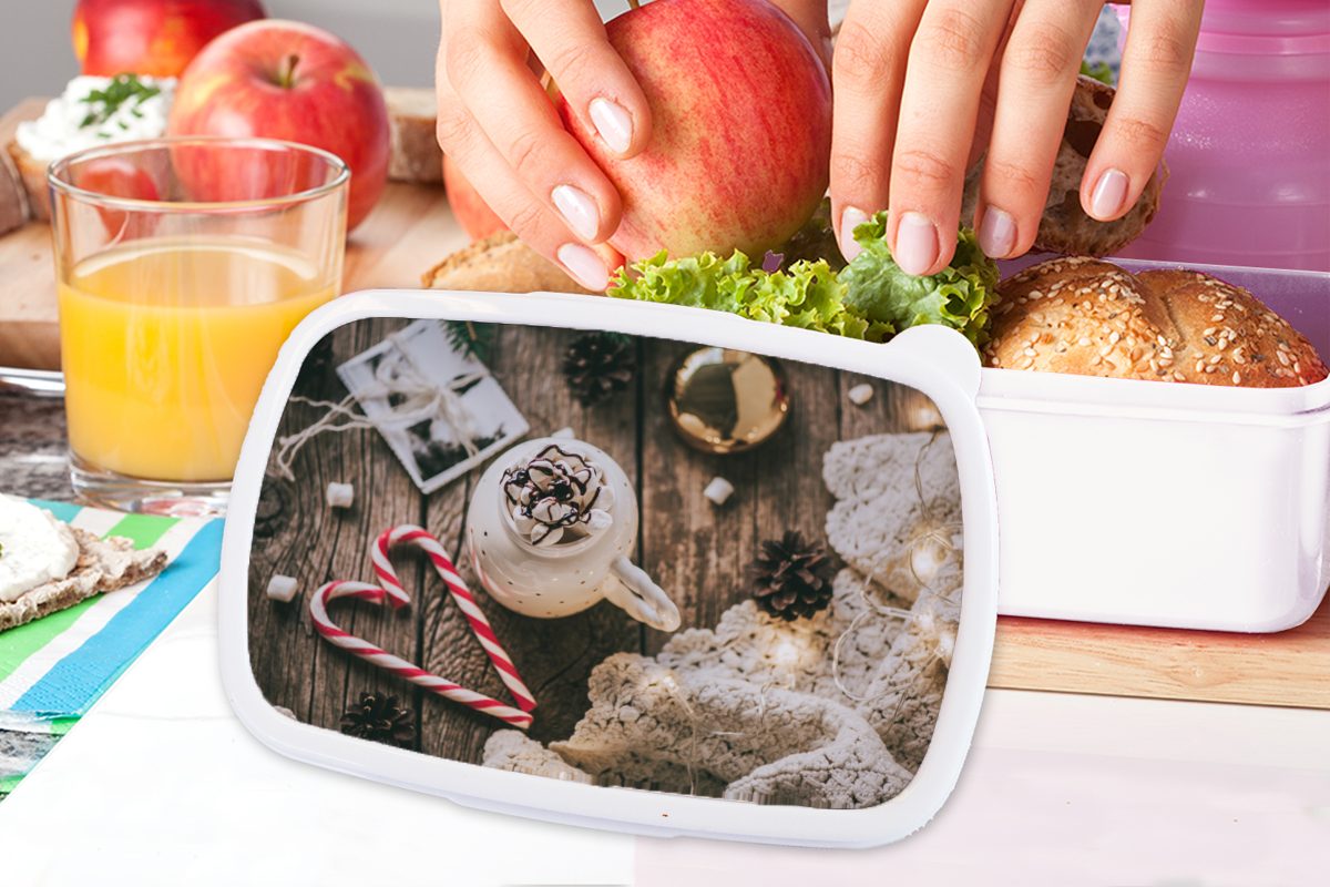 MuchoWow Lunchbox Weihnachten - Weihnachtsschmuck, für und Jungs Brotbox für Brotdose, Erwachsene, Kunststoff, (2-tlg), weiß Kinder Mädchen und
