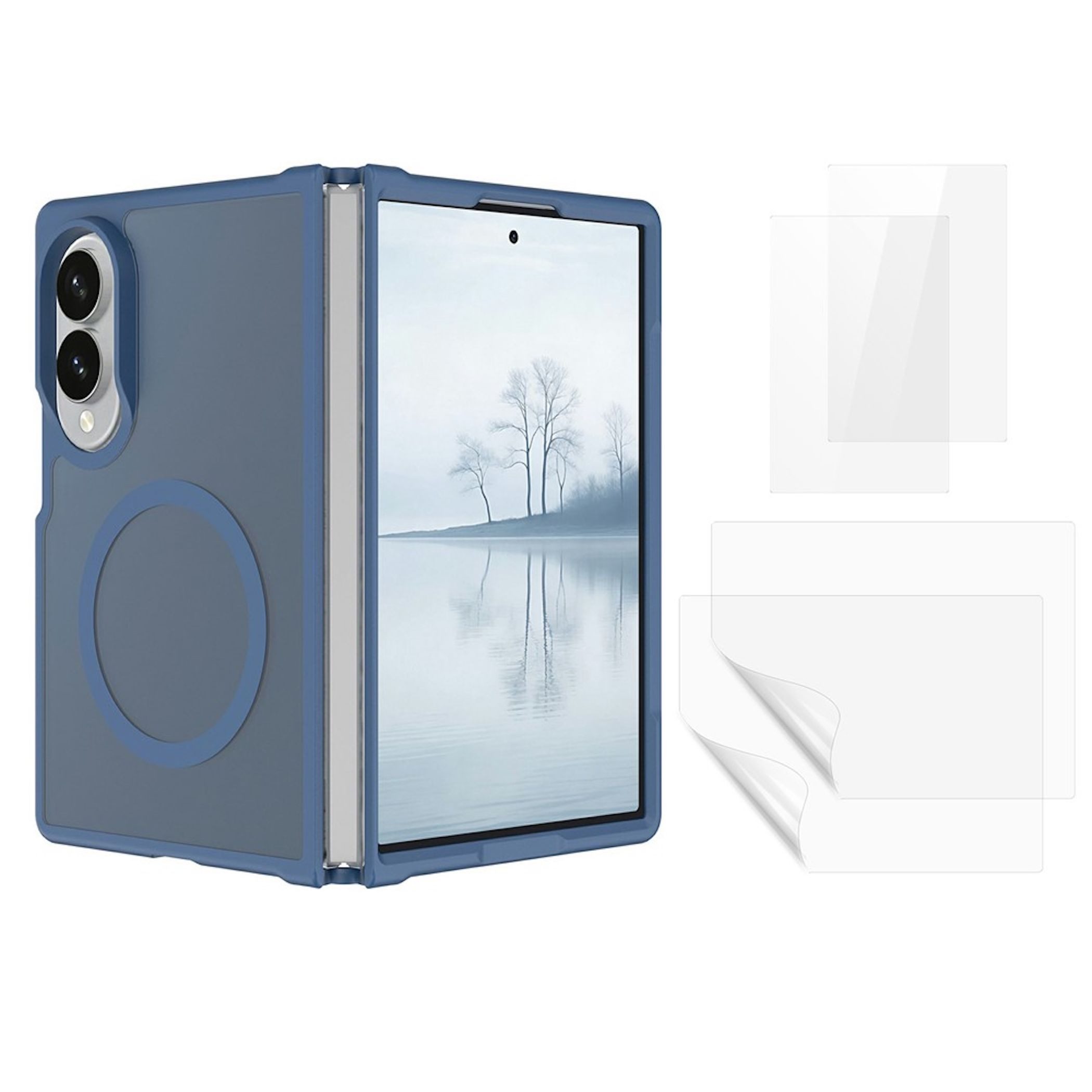 Wigento Handyhülle MagSafe + 2x Schutzglas + 2x Folie für Samsung Galaxy Z Fold8 5G 7,6 Zoll, Magnetring, Schutzglas Set, Hydrogel Folie