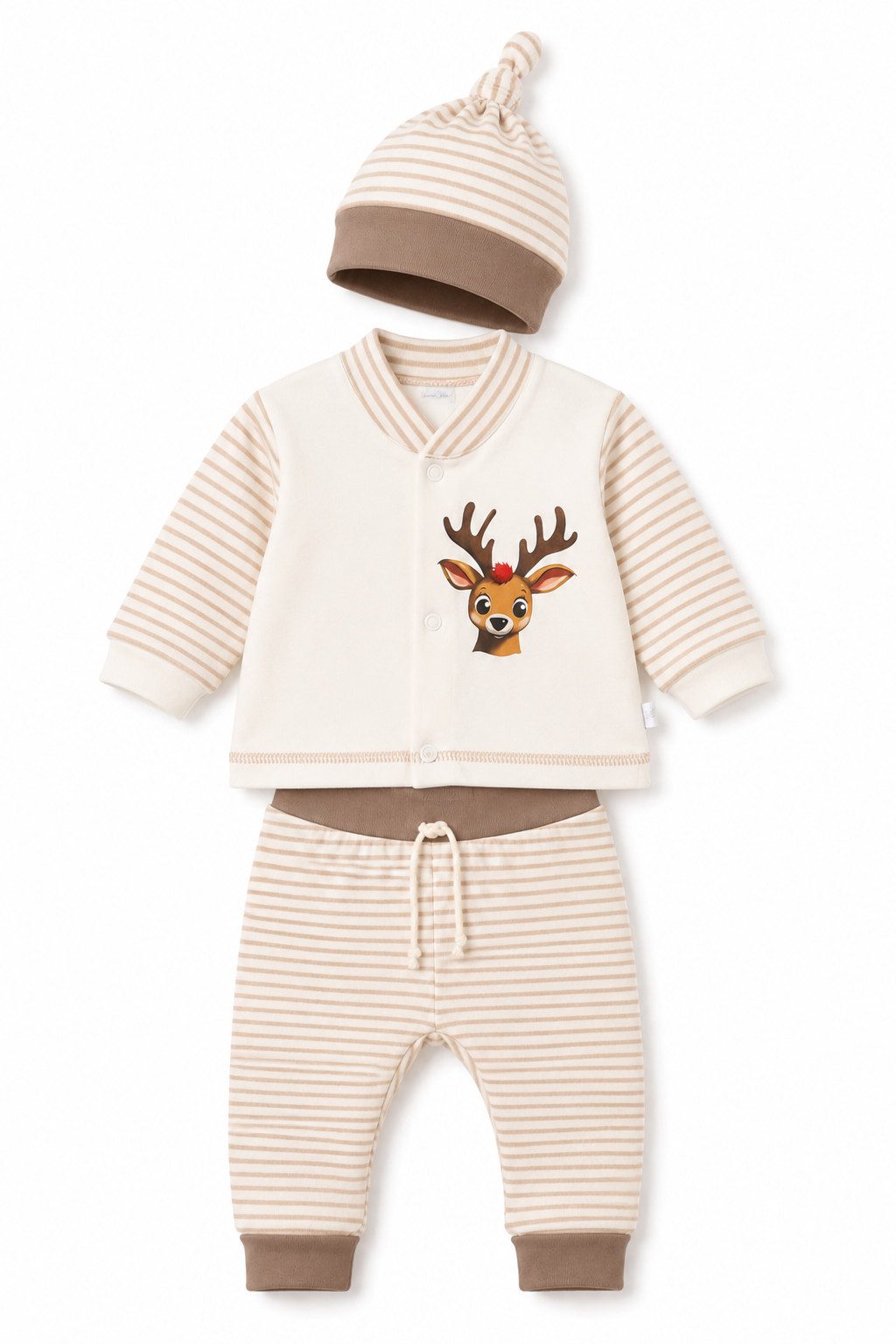 La Bortini Langarmshirt & Hose Baby Anzug Hemdchen Mitwachshose Mütze neutral (für Jungen und Mädchen, Erstlingsset, 3-teilig) unisex, 44 50 56 62 68 74 in beige