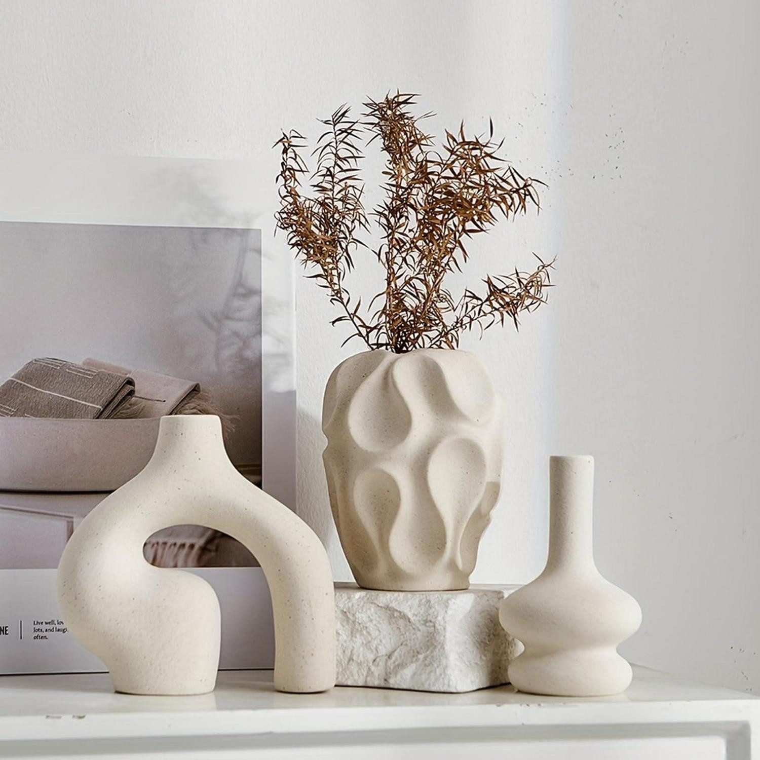 LuxusKollektion Dekovase Keramik Vasen Set 3-teilig Nordic Boho Deko (1 St)
