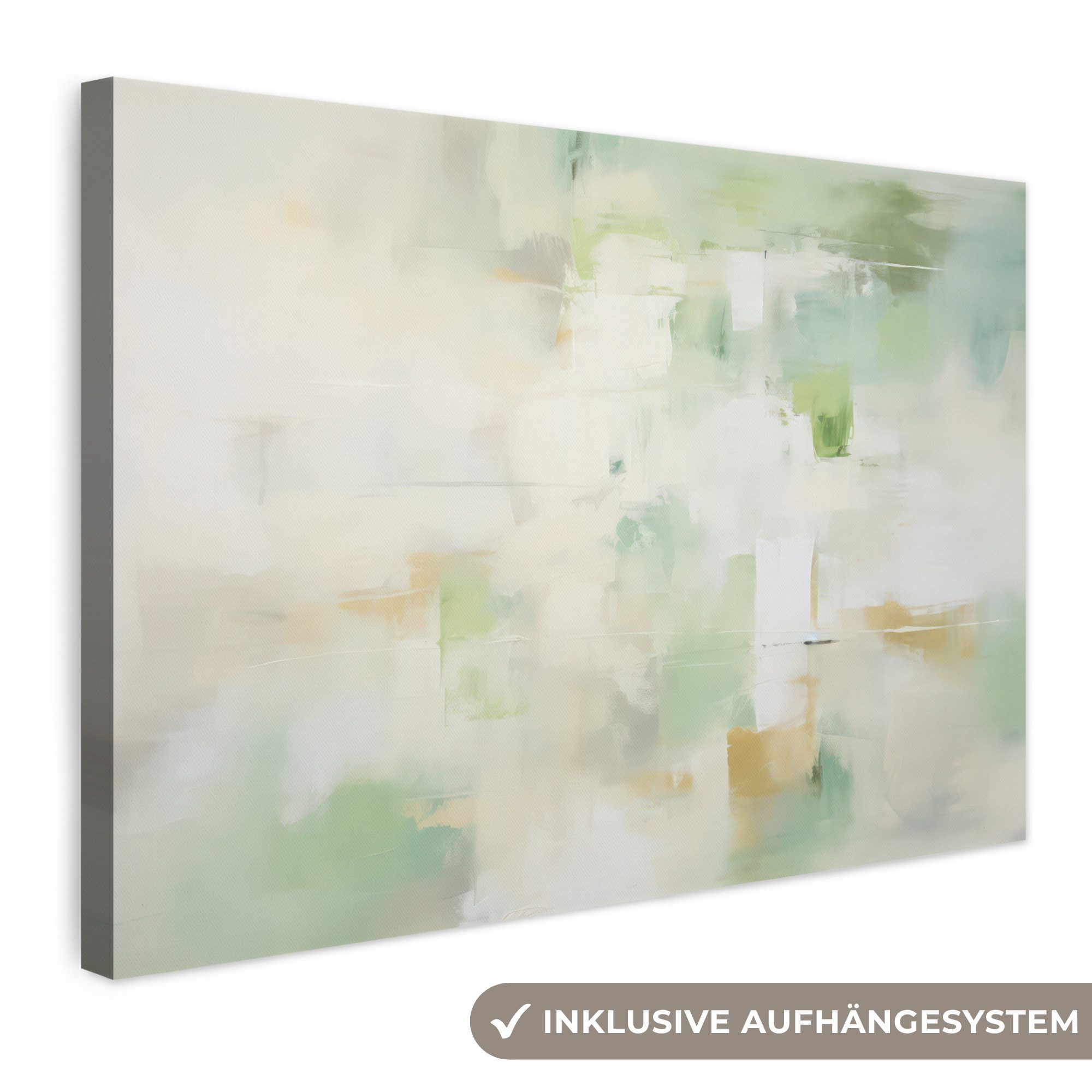 OneMillionCanvasses® Leinwandbild Abstrakt - Kunst - Weiß - Grün - Modern, Fotodruck (1 St), Leinwand Bilder Klein, Wand Dekoration Aesthetic 30x20 cm