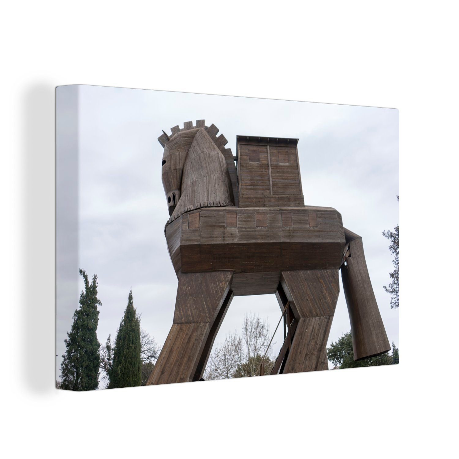 OneMillionCanvasses® Leinwandbild Ein hölzernes trojanisches Pferd in einer antiken Stadt in der Türkei, (1 St), Wandbild Leinwandbilder, Aufhängefertig, Wanddeko, 30x20 cm