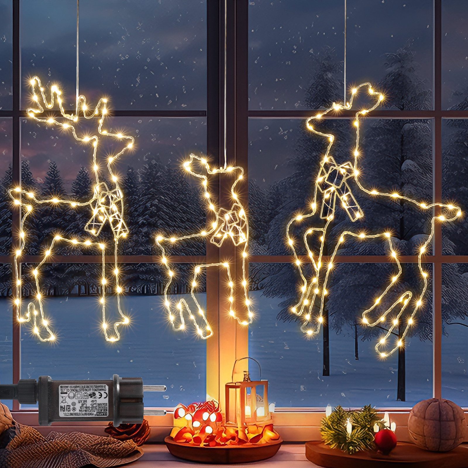 Quntis LED-Lichterkette LED Dekolicht Weihnachtsfigur Weihnachtsbaum/Jesus für Weihnachten, Weihnachtsdeko fenster Mit 8 Modi Timer Für Hof Zimmer Fensterbank
