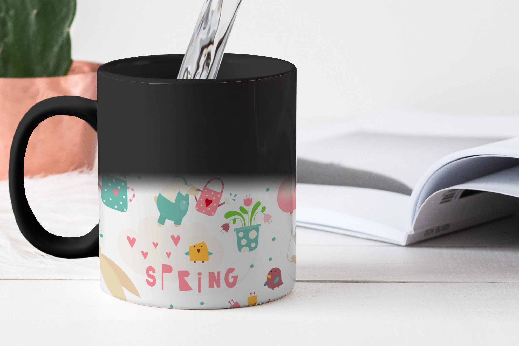 Frühling, Muster Teetasse, - Keramik, - Zaubertasse, Kaffeetassen, Tasse MuchoWow Geschenk Ostern Farbwechsel,