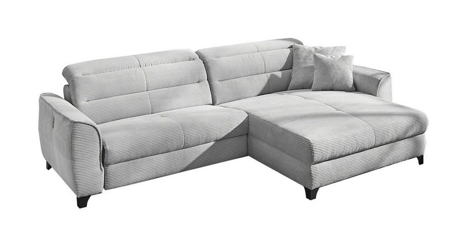 Jockenhöfer Gruppe Sofa DOUBLE ONE, Hellgrau, Cordbezug, USB-Port., elektr.  Relaxfunktion, Kopfteilverstellung, B 288 x H 96 x T 187 cm