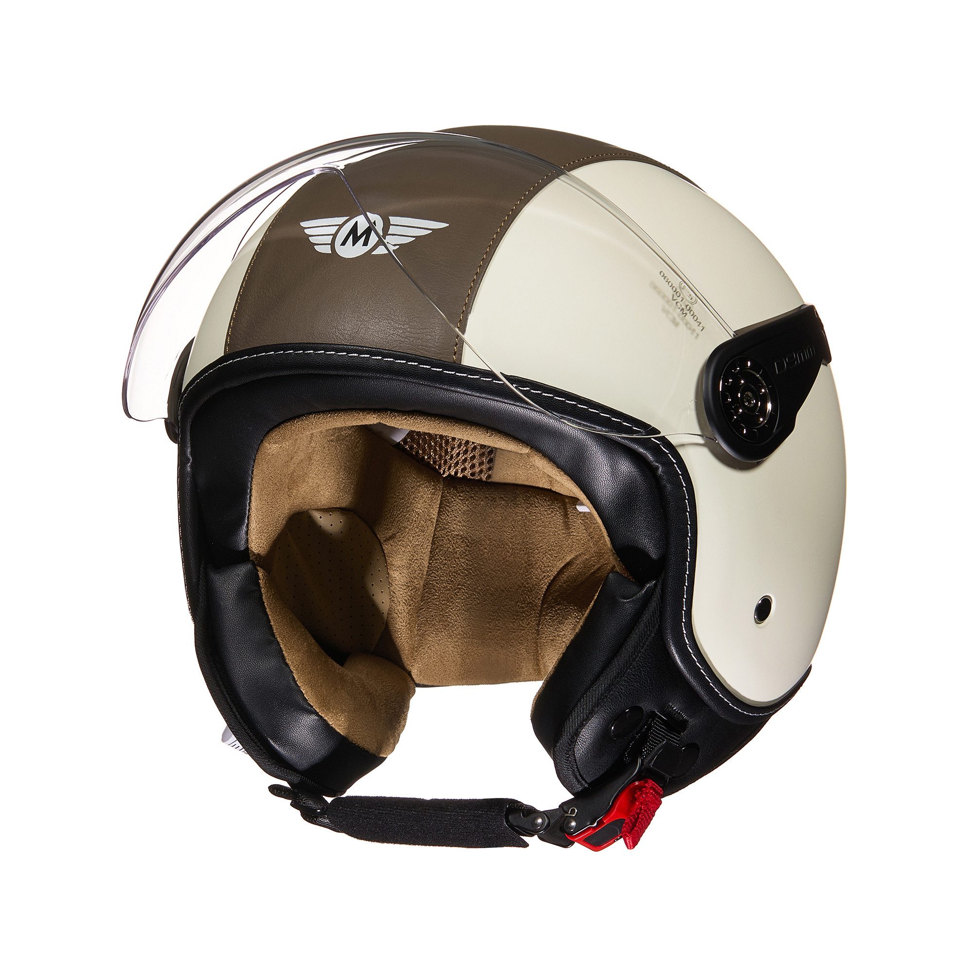 MOTO HELMETS Motorradhelm Integralhelm Motorrad Full Helm H-44 Vintage Retro, Helm für Motorrad Roller Vespa, Schnellverschluss, Visier, nur 1050g