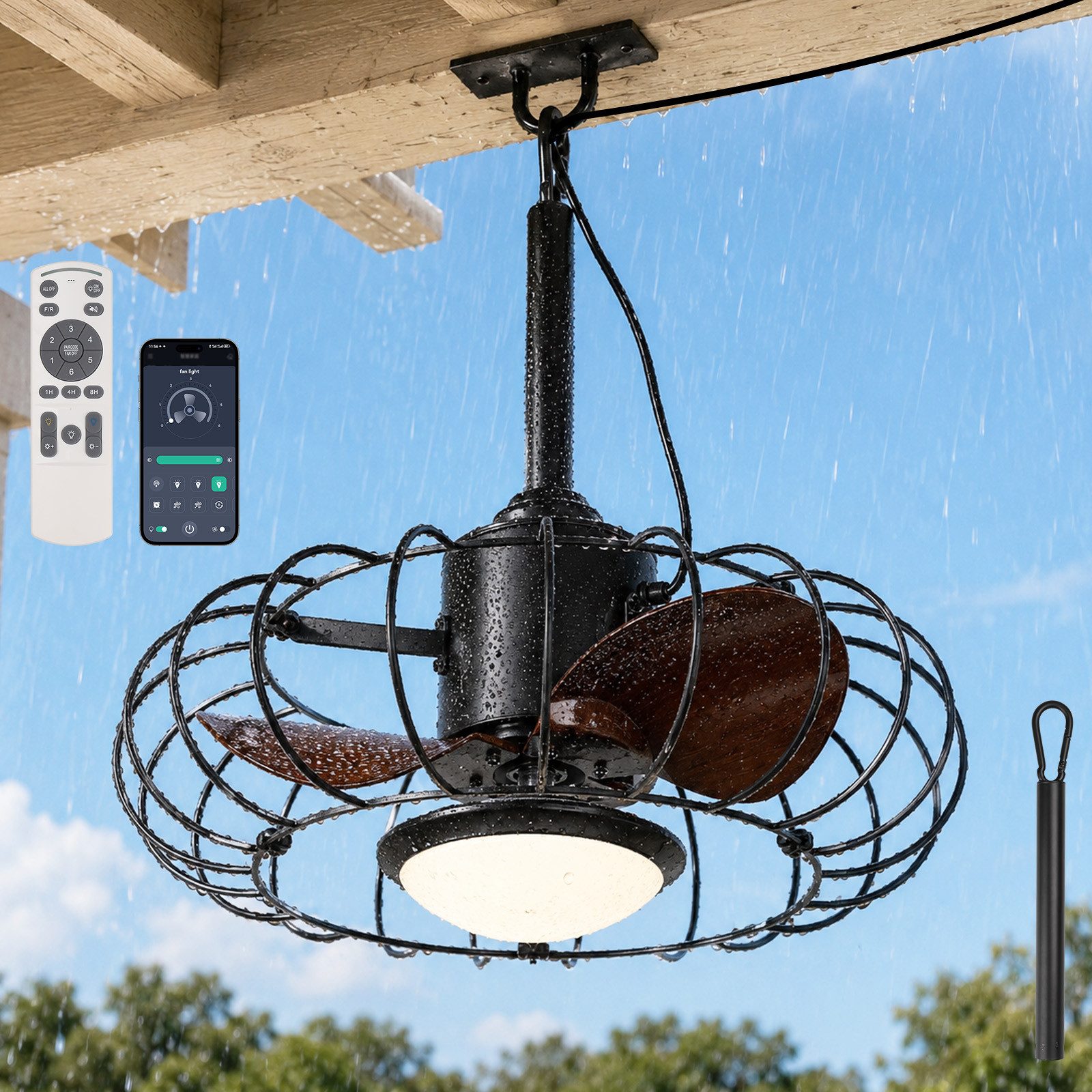 Lapamax Deckenventilator IP65 Wasserdicht Outdoor Deckenventilator mit Beleuchtung für Außen, Dimmbar+3 Farbtemperaturen, 6 Geschwindigkeitsstufen für Terrassen