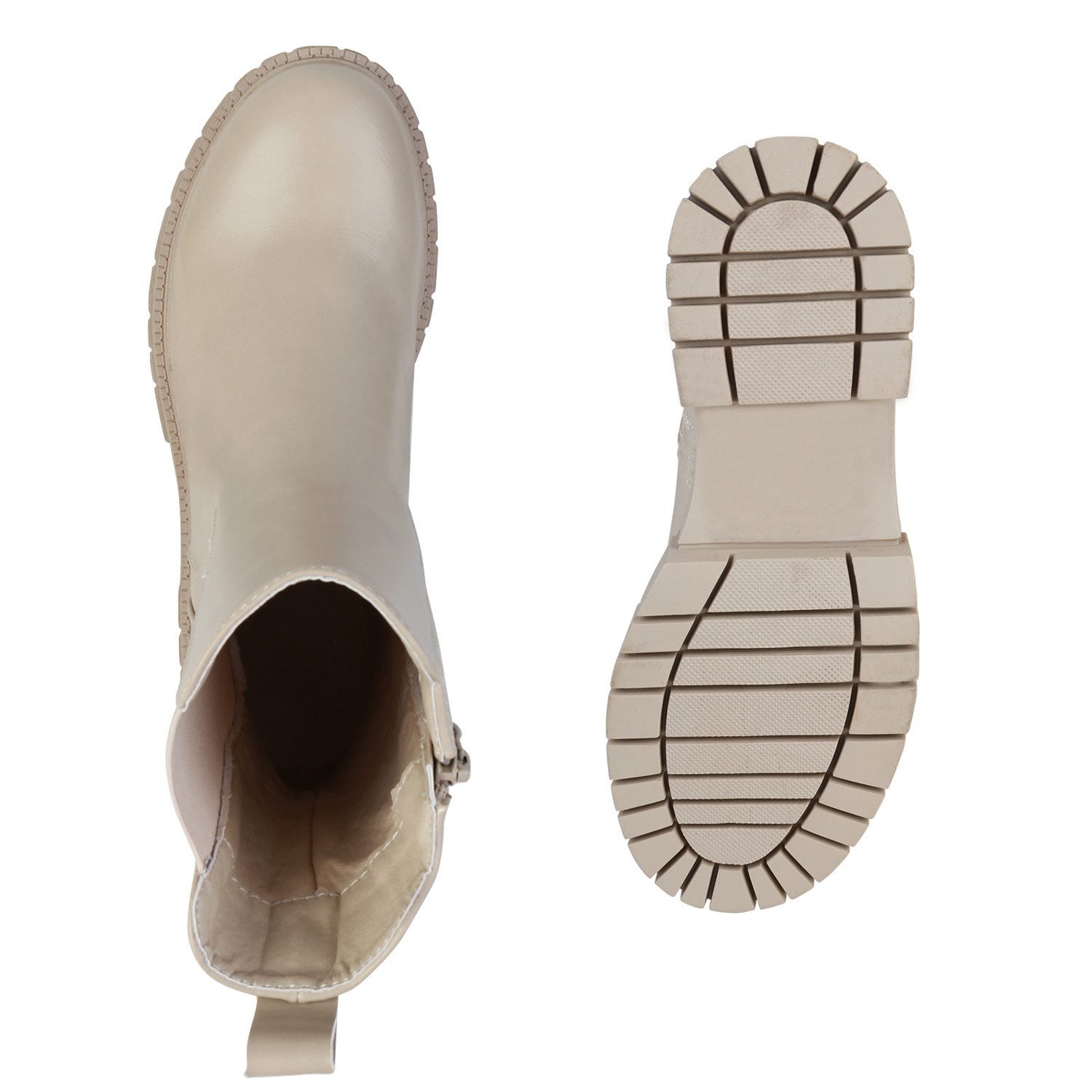 VAN HILL 837673 Plateaustiefelette Damen Stiefeletten Plateau Boots Stiefel Profil-Sohle