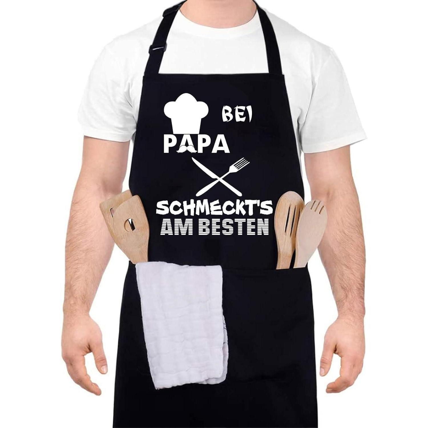 LuxusKollektion Grillschürze Grillschürze Baumwolle für Männer Schwarz Geschenk Papa Vater