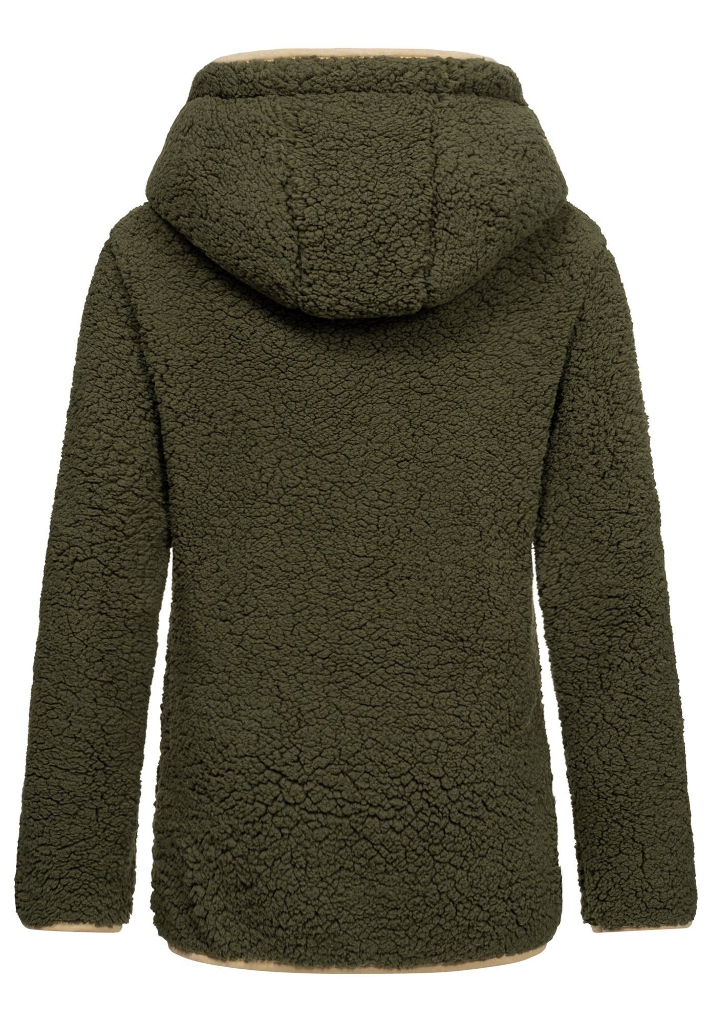 Damen Khaki Teddy Jacke CAROL Sweatjacke REPUBLIX Pullover Plüsch Kapuzenpullover Hoodie