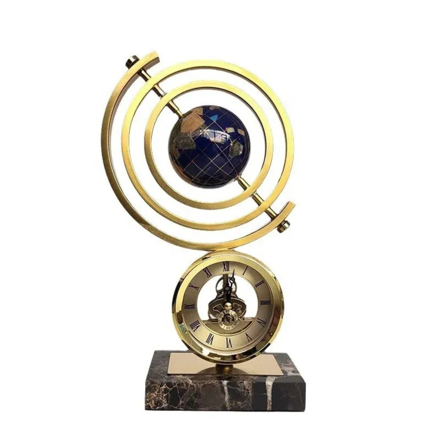 Quality Elegance Skulptur Luxus Globus Uhr Skulptur Gold Marmor Deko