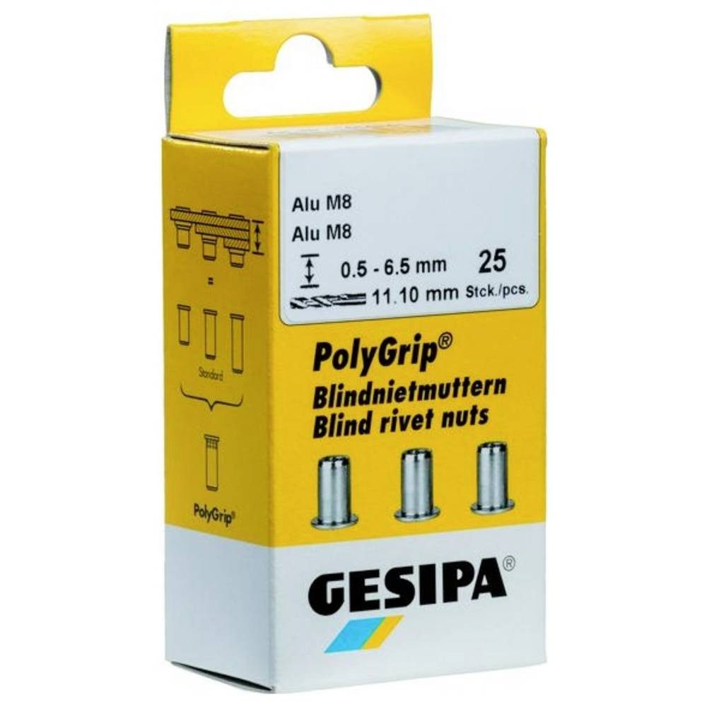 GESIPA Niete PolyGrip Blindnietmuttern Mini-Pack Edelstahl A2 M 6 x 9 x 1464838
