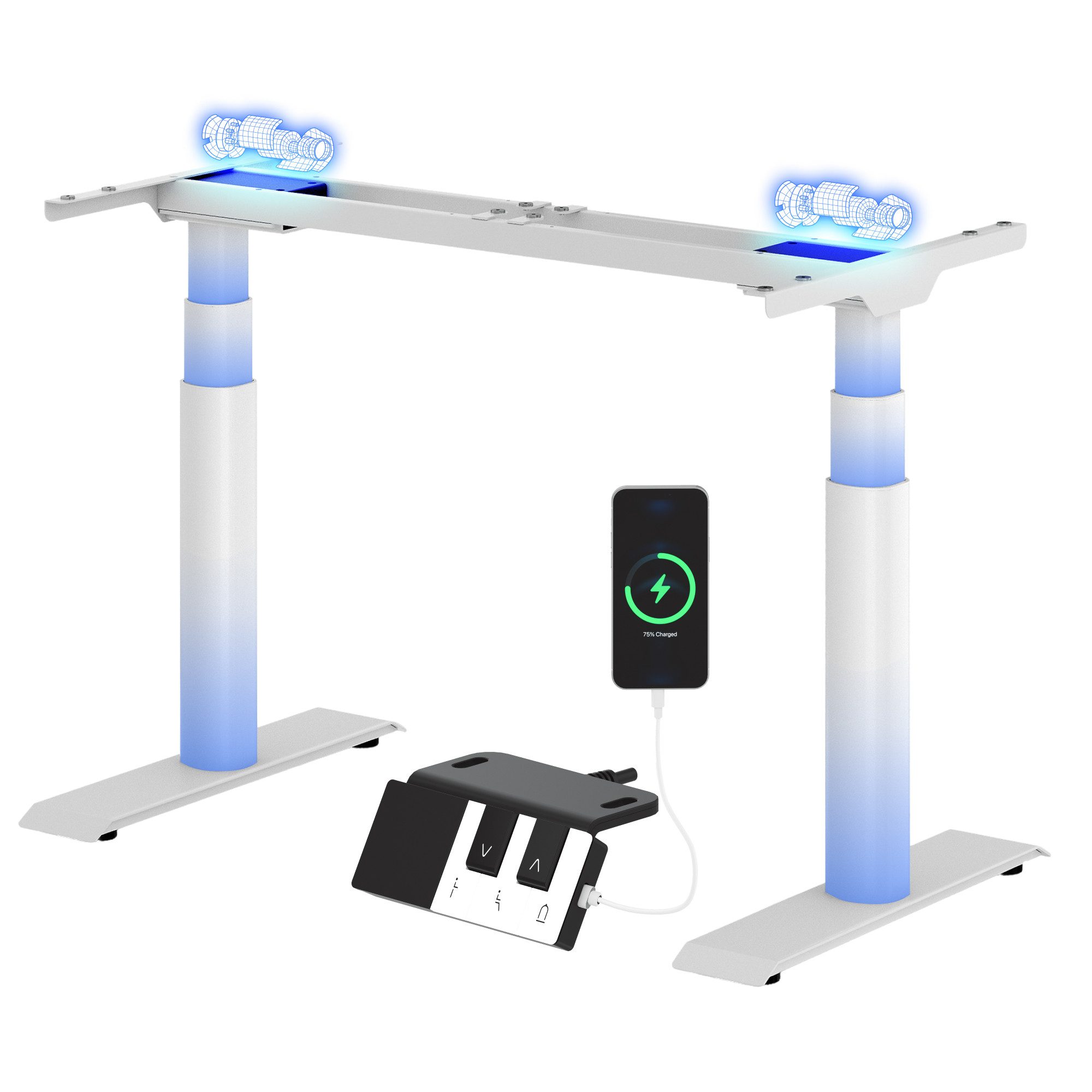FLEXISPOT Tischgestell Elektrisches Tischgestell höhenverstellbar, CylineX Pro (Dual-Motor, ovalen 3-Fach-Beinen,60–125 cm höhenverstellbar, 35mm/s, LED-Piano-Steuerung mit USB-C, Memory & Geräuscharm <50 dB), Anti-Kollision& Fingerschutz, 200KG Tragkraft(ohne Tischplatte)