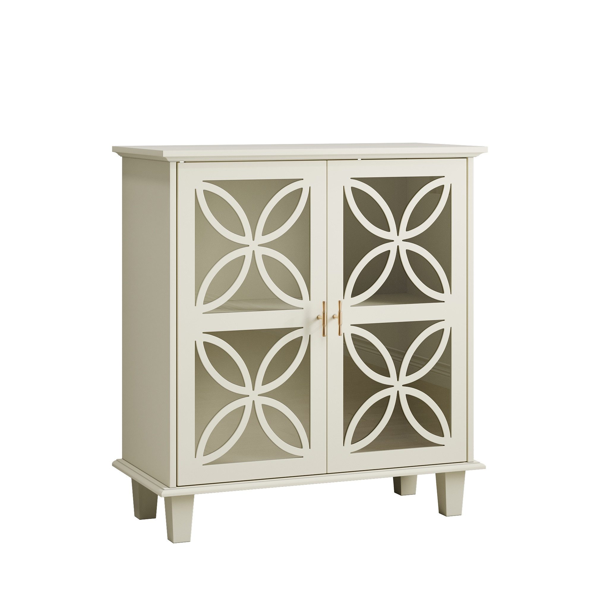 IDEASY Sideboard Sideboard mit verstellb. Böden & Hartglastüren Creme