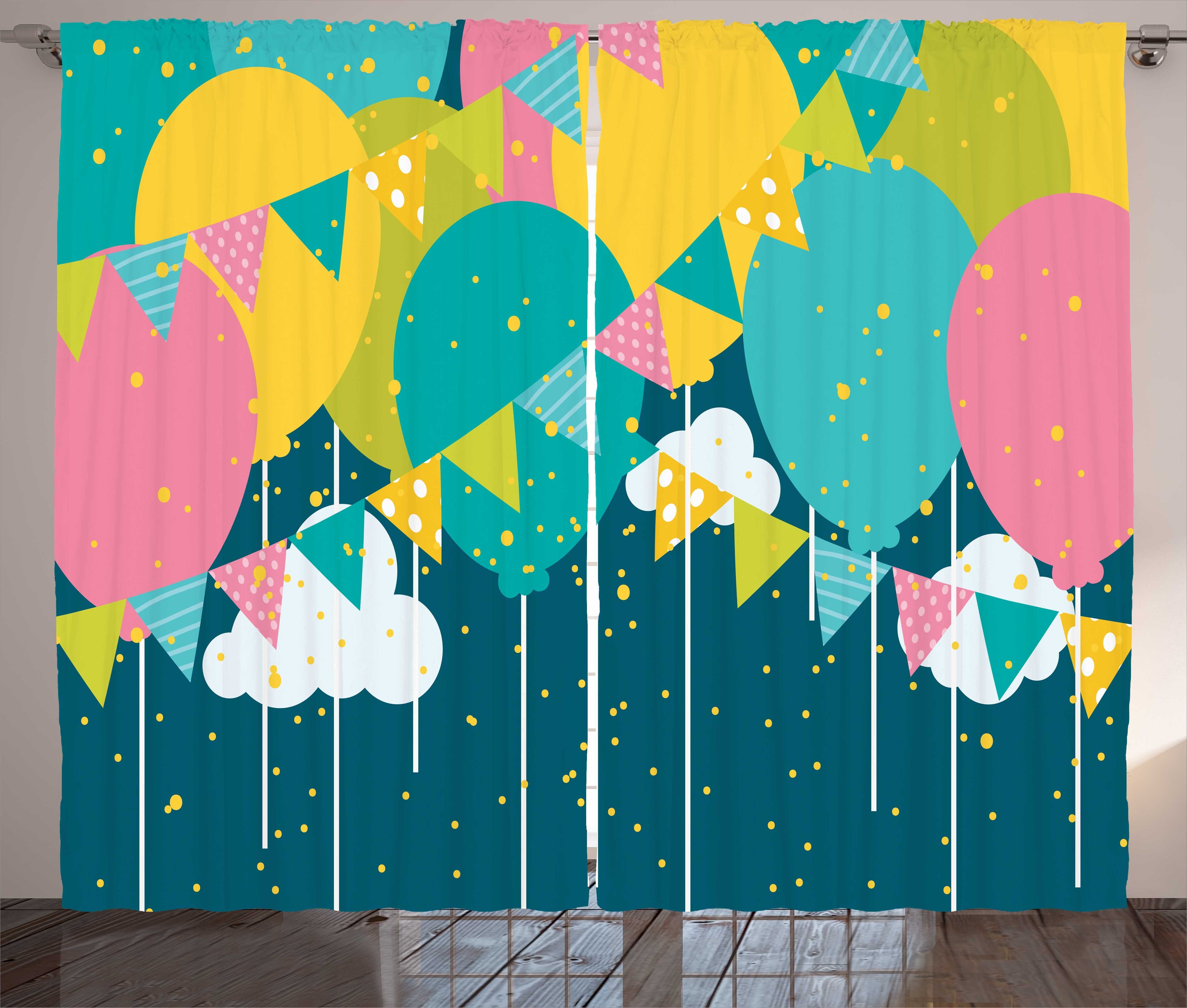 Haken, Schlaufen und Kinderfest Abakuhaus, Schlafzimmer Vorhang mit Balloons Gardine Kräuselband