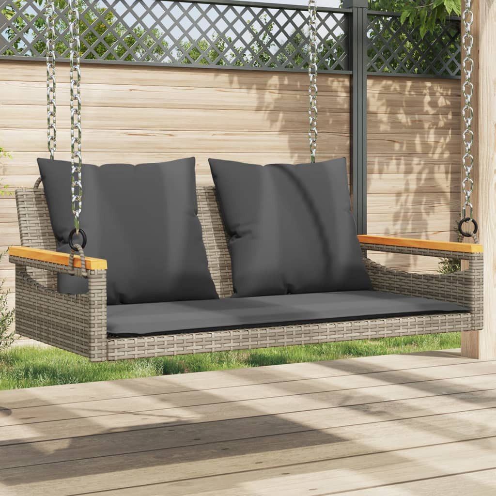 vidaXL Gartenbank Hängebank mit Kissen Grau 109x62x40 cm Poly Rattan (1-St)