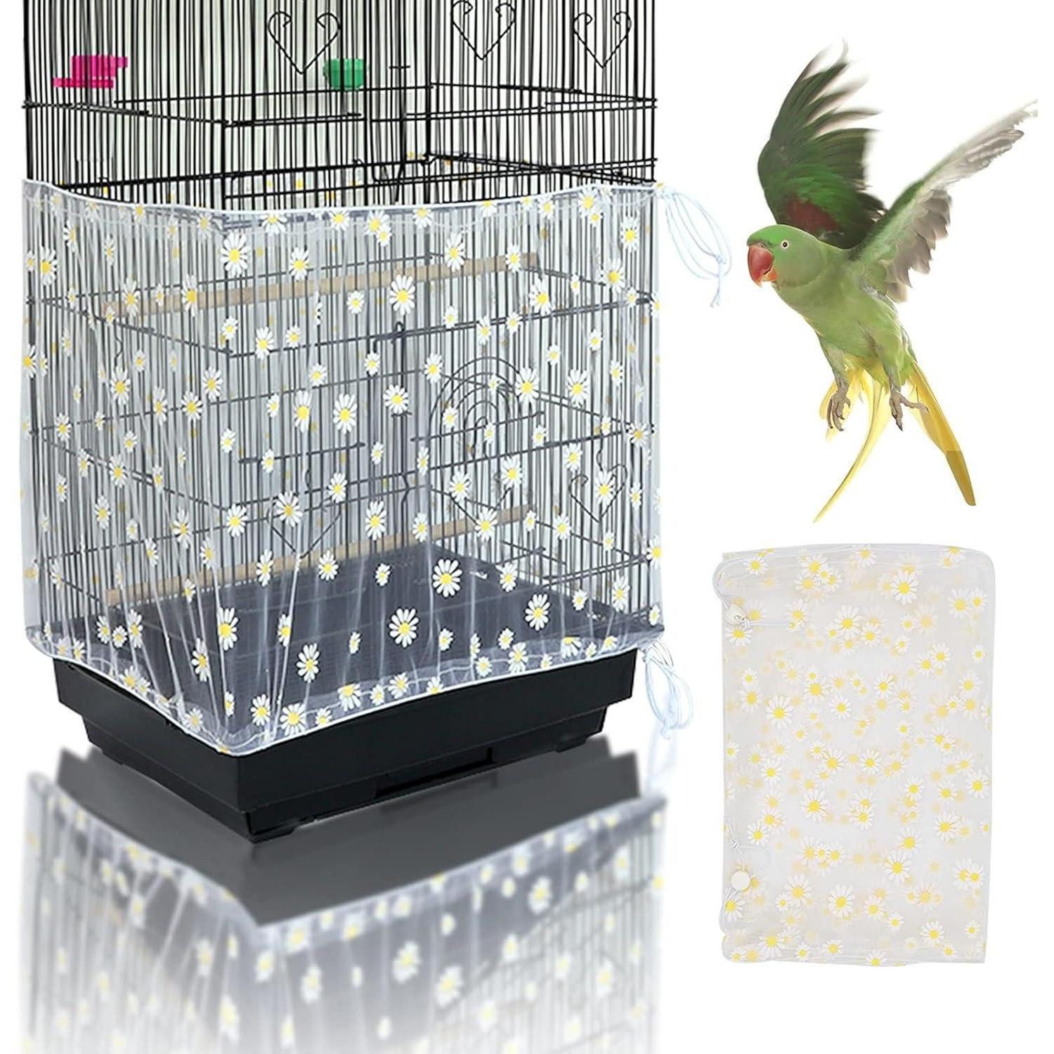 LuxusKollektion Vogelkäfig Vogelkäfig Abdeckung Gänseblümchen Design 200 x 40 cm Weiße
