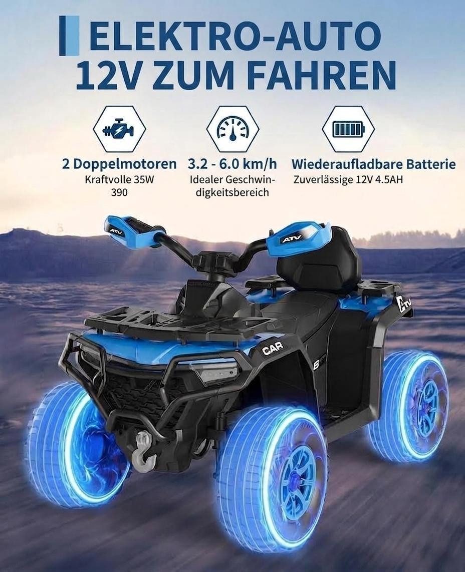 GarveeMore Elektro-Kinderauto 12V Kinder Elektro-Quad ab 3 Jahren mit Doppelmotor & Fernbedienung