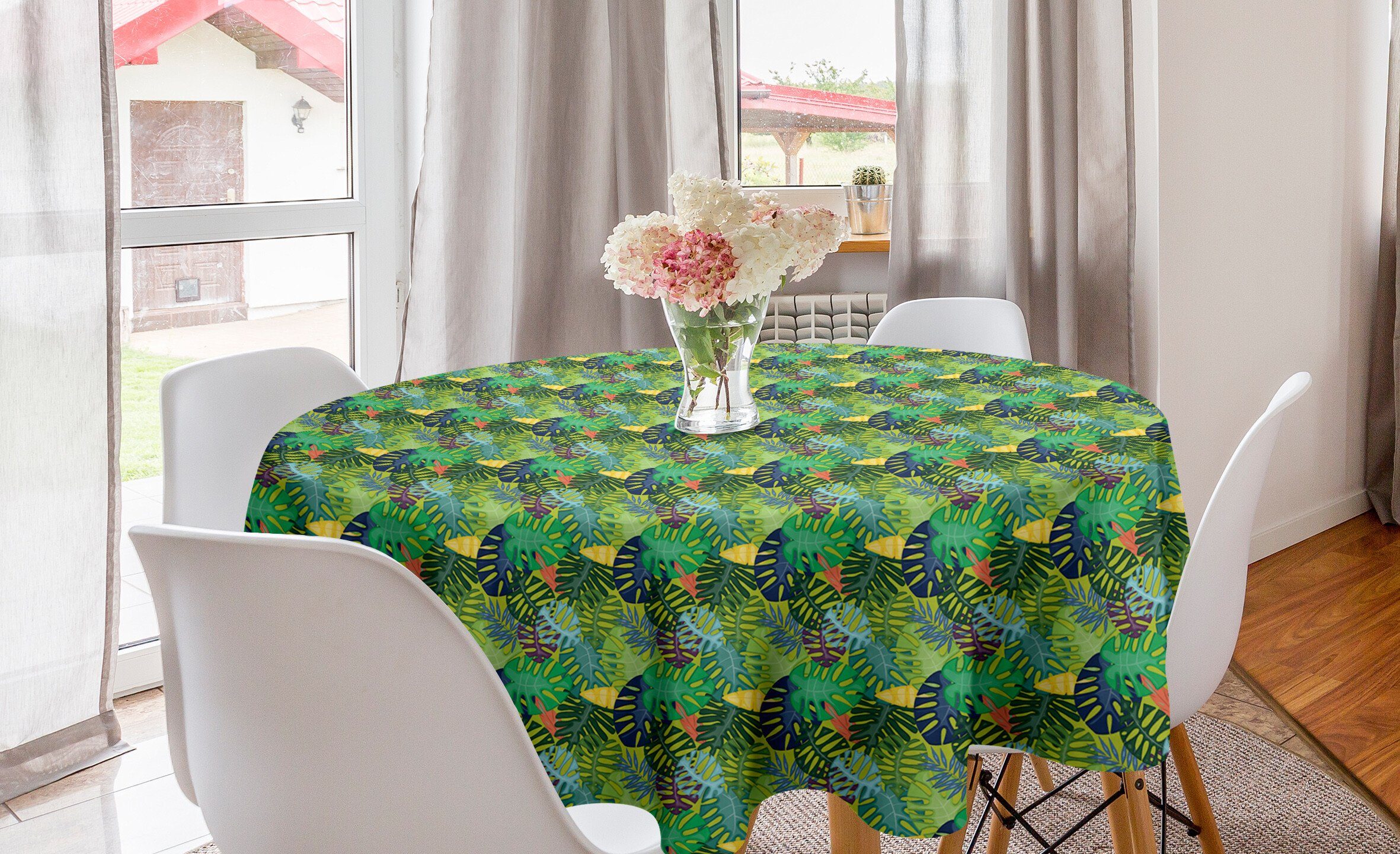 Dekoration, Esszimmer Abstrakte Tischdecke Tischdecke Blatt- Kunst Exotisch tropische Abakuhaus für Kreis Küche Abdeckung