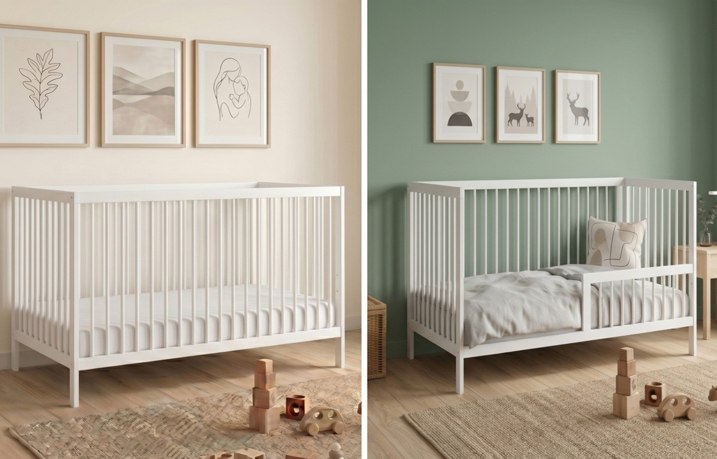 Kids Collective Babybett Kinderbett Gitterbett Baby Bett mit Rausfallschutz 60x120 70x140, stabiles Buchenholz, made in Europe 70x140 cm Weiß