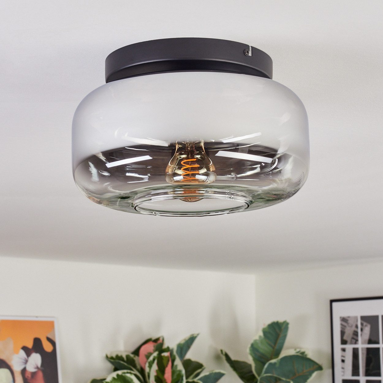 hofstein Deckenleuchte 1-flammige Deckenlampe aus Metall/Glas günstig online kaufen