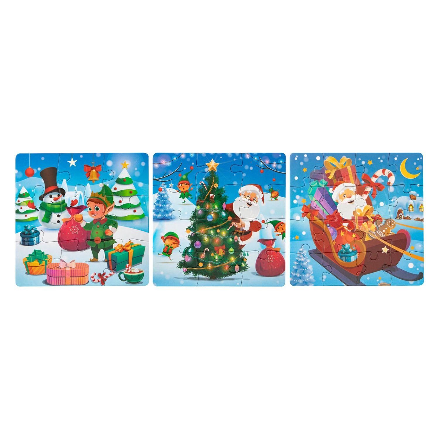 3in1 17x17cm, Weihnachtspuzzle BURI 3x Puzzleteile Kinderpuzzle Weihnachtsgeschenk Steckpuzzle