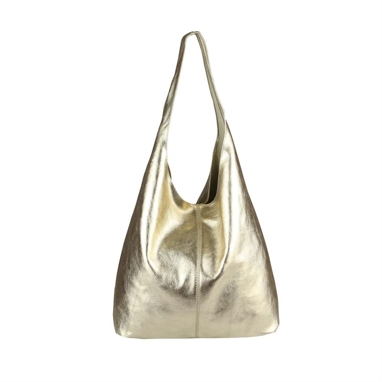 ITALYSHOP24 Shopper Made in Italy Damen Leder Tasche Schultertasche Metallic Handtasche, Shopper Henkeltasche Damentasche Hobo Bag Workbag Businesstasche Reise