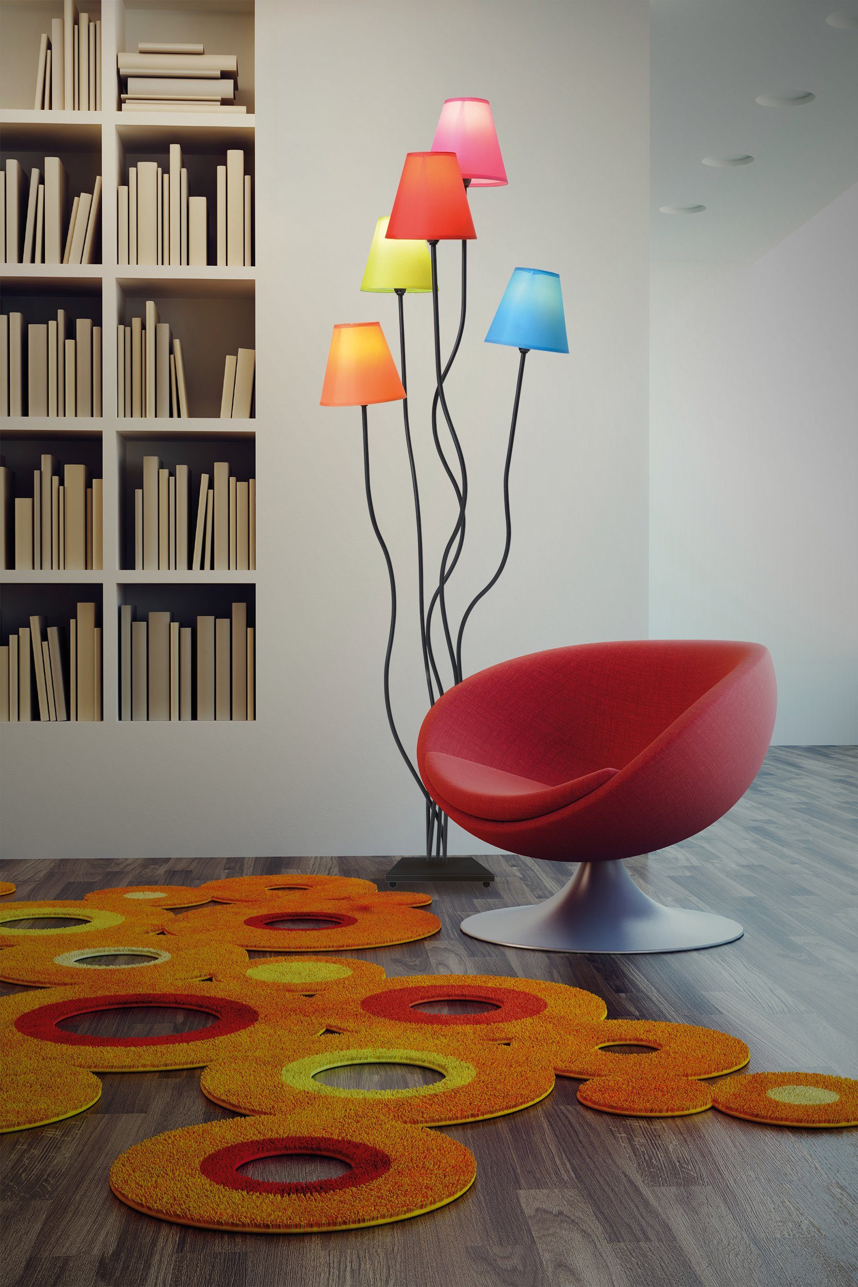 näve Stehlampe Colori, ohne Leuchtmittel, 5flg. bunte Textilschirme orange, grün, pink, blau und rot Höhe 156cm
