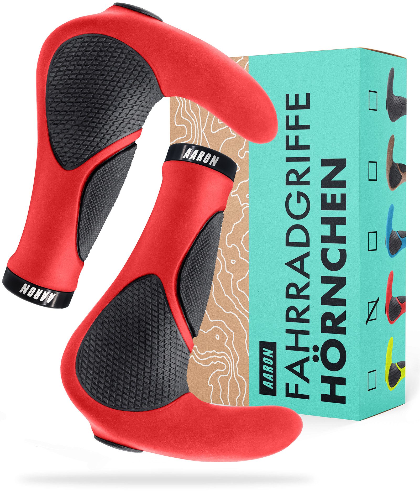 AARON Fahrradlenkergriff Horn - Ergonomische Fahrradgriffe mit Hörnchen für MTB Trekking