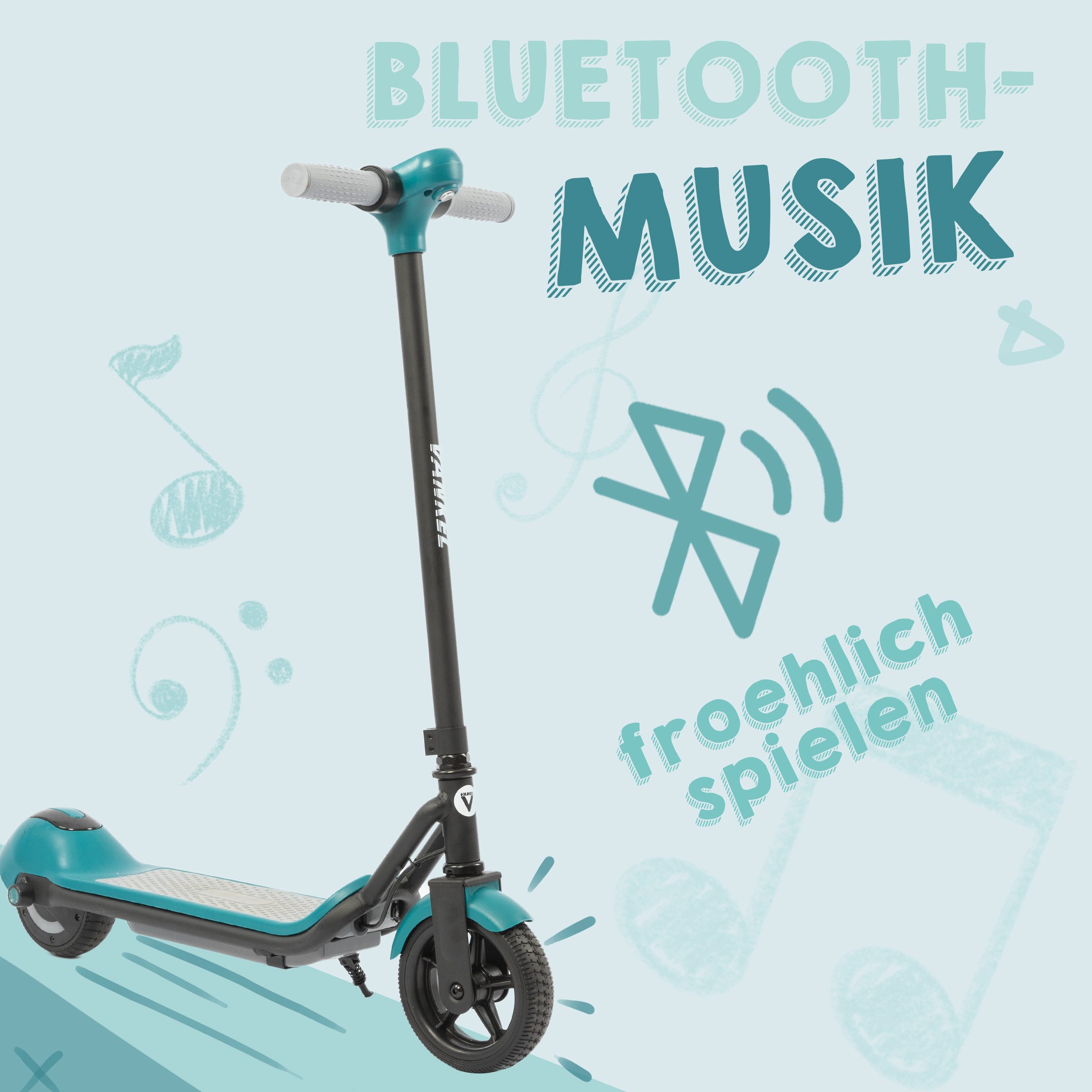 Vankel E-Scooter E-Scooter Kinder, ab 6 Jahren, Elektro Kinderroller, Bunte Leuchten, 14 km/h, (LED-Display, Frontlicht, rutschfeste Trittfläche), 6,5 Zoll E-roller, Cityroller, mit Bluetooth-Lautsprecher, E-Bremse