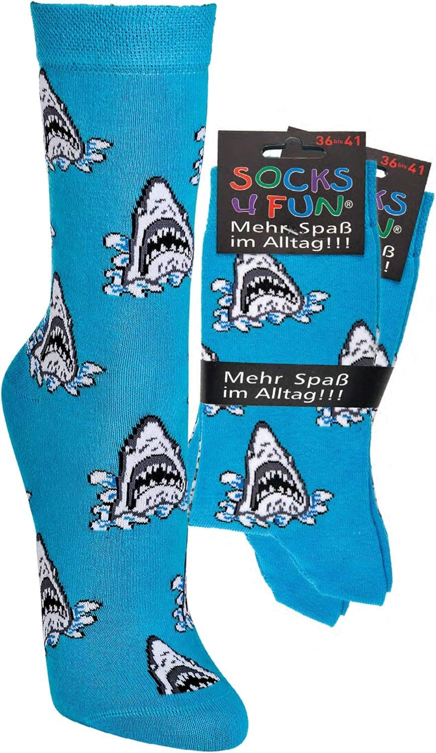 Wowerat Freizeitsocken 2 Paar Fun Socken, Spaß mit Socken, Hai Motive, für Damen & Herren