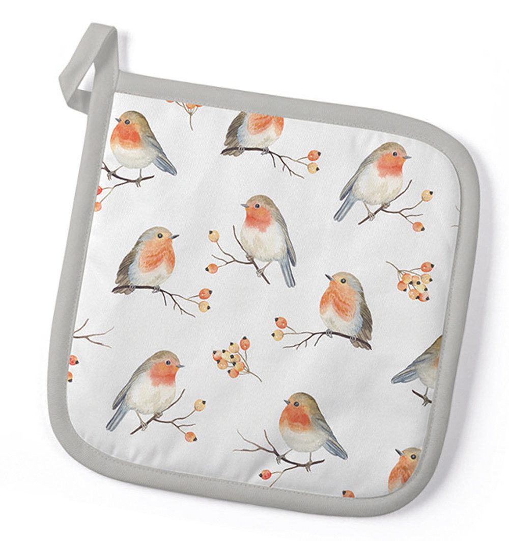 Ambiente® Topflappen Robin family, (1-tlg., 1-teilig), hitzebeständig wattiert Pfannen Untersetzer ca.20x20cm