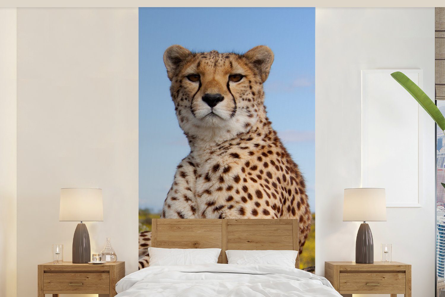 St), Vliestapete Fototapete - Fototapete (2 Schlafzimmer Leopard Tiere Matt, bedruckt, MuchoWow Wohnzimmer Küche, für Natur, -