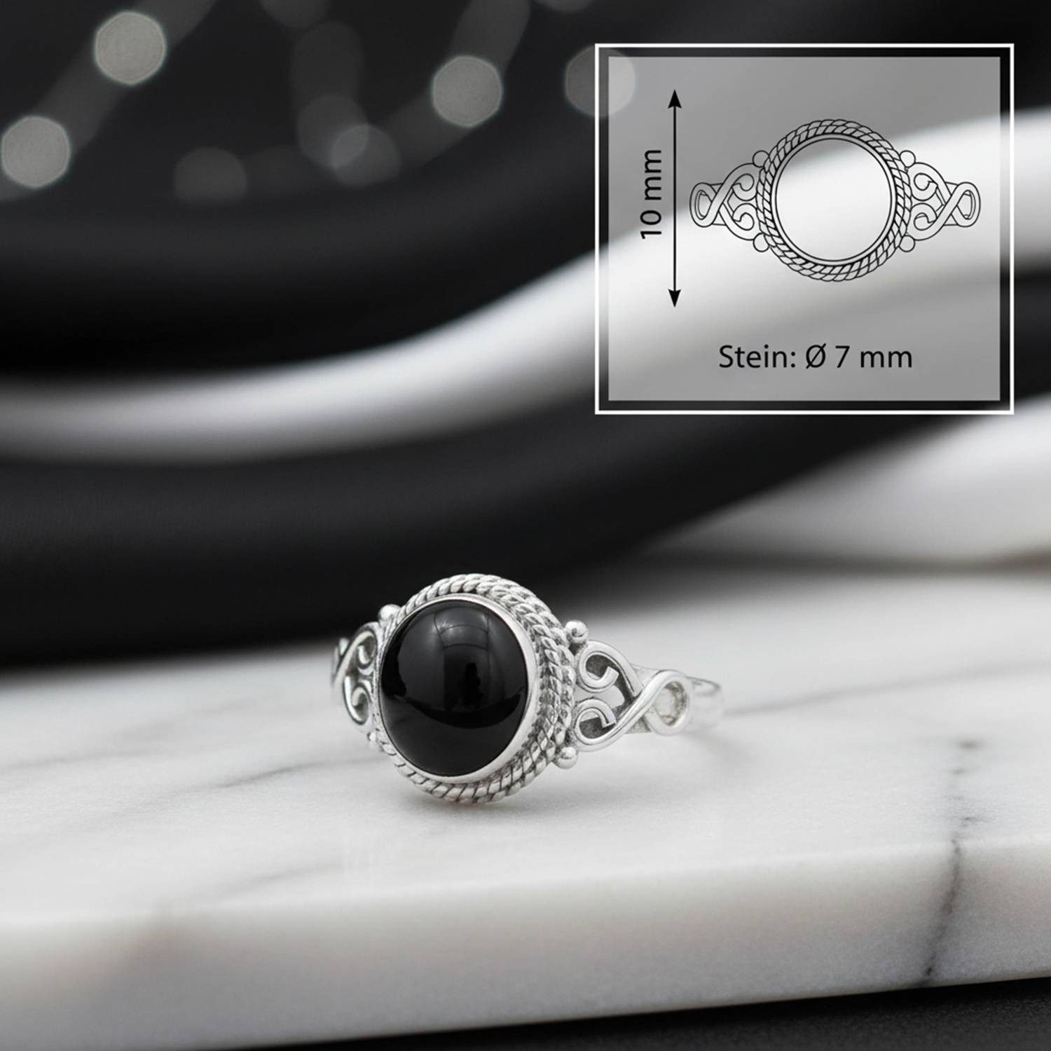 mantraroma Silberring BAGHIMI rund aus 925 Silber mit Onyx (Ring mit Schmuckbeutel), Damenring aus 925er Silber – Bild 3 von 5