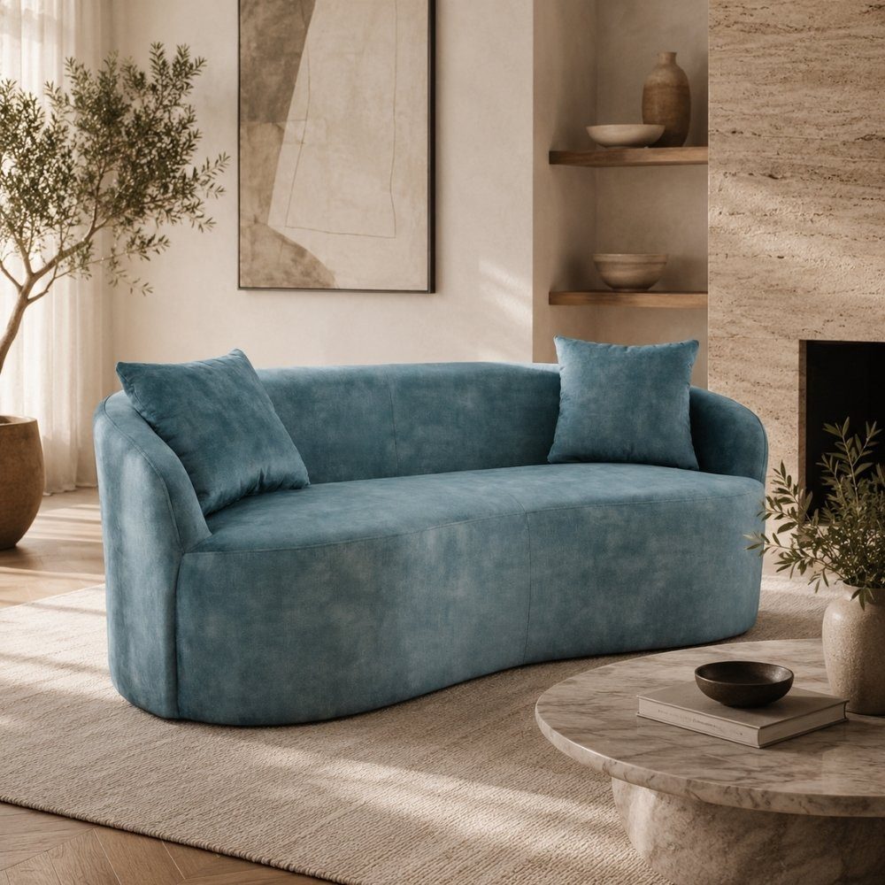 LebensWohnArt Sofa Design Sofa ARCO petrol 2-Sitzer Couch Samt 180 cm Federkern