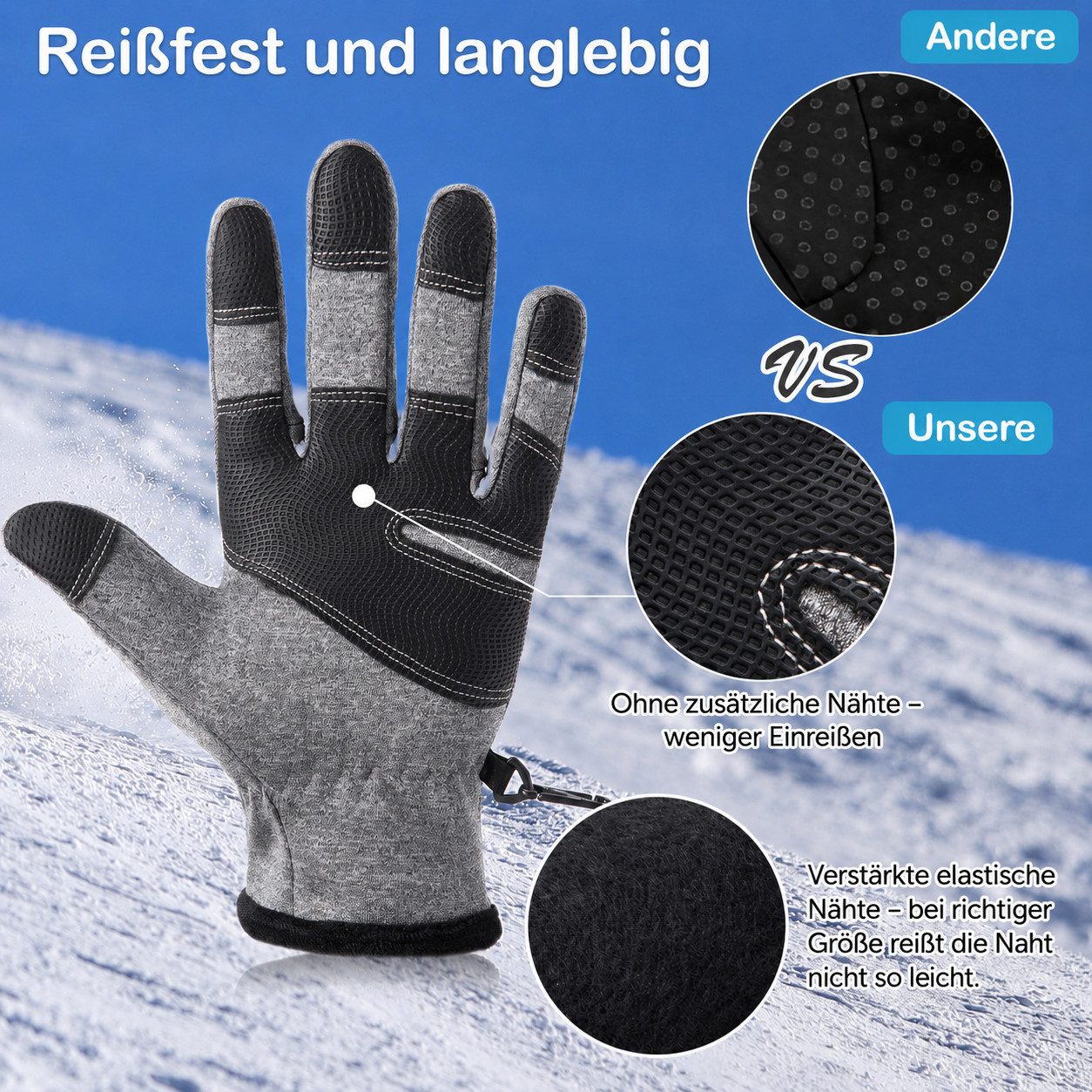 nsihing Fahrradhandschuhe Winterhandschuhe Unisex, Gefütterte Touchscreen Handschuhe Winddicht & Wasserabweisend für Fahrrad, Wandern und Outdoor – Bild 5 von 5