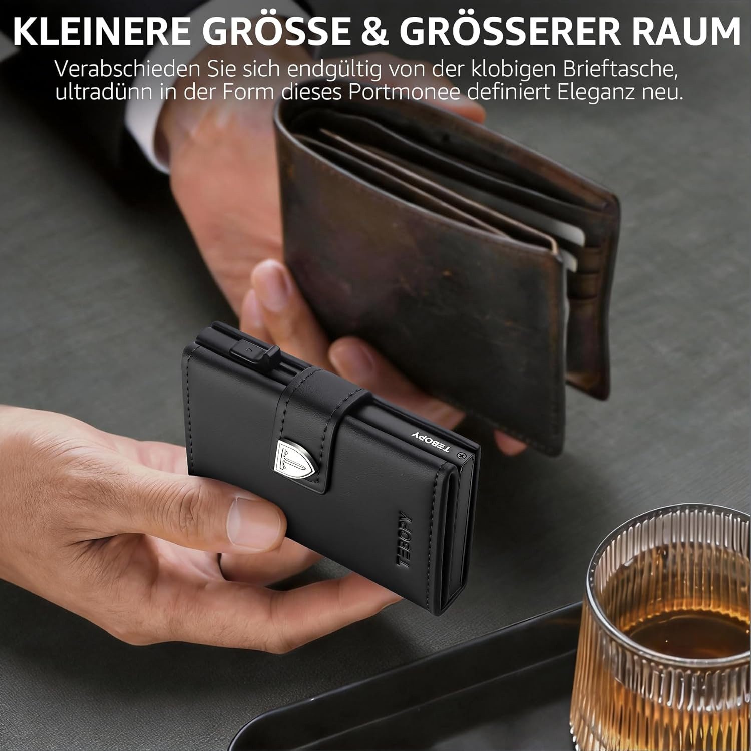 TEEHON Geldbörse Herren - Portmonee Herren Set mit Kugelschreiber & Manschettenknöpfe (1-tlg., Slim Wallet mit RFID Schutz & Münzfach), Luxus Geldbeutel Kartene – Bild 4 von 5