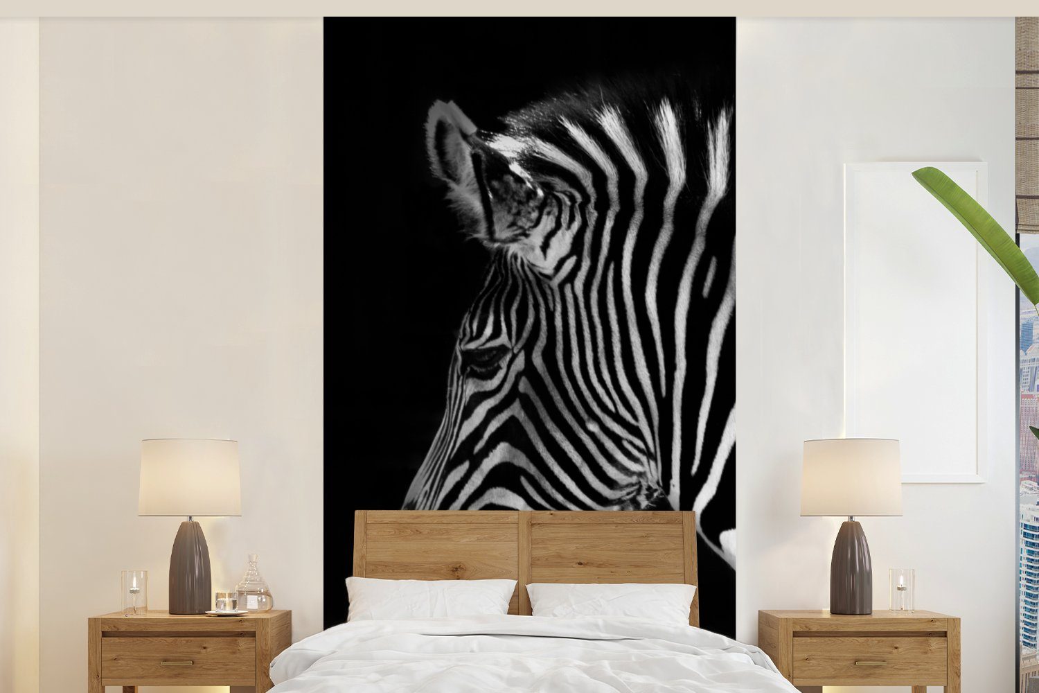 MuchoWow Fototapete Zebra - Wilde Tiere - Schwarz, Matt, bedruckt, (2 St), Vliestapete für Wohnzimmer Schlafzimmer Küche, Fototapete