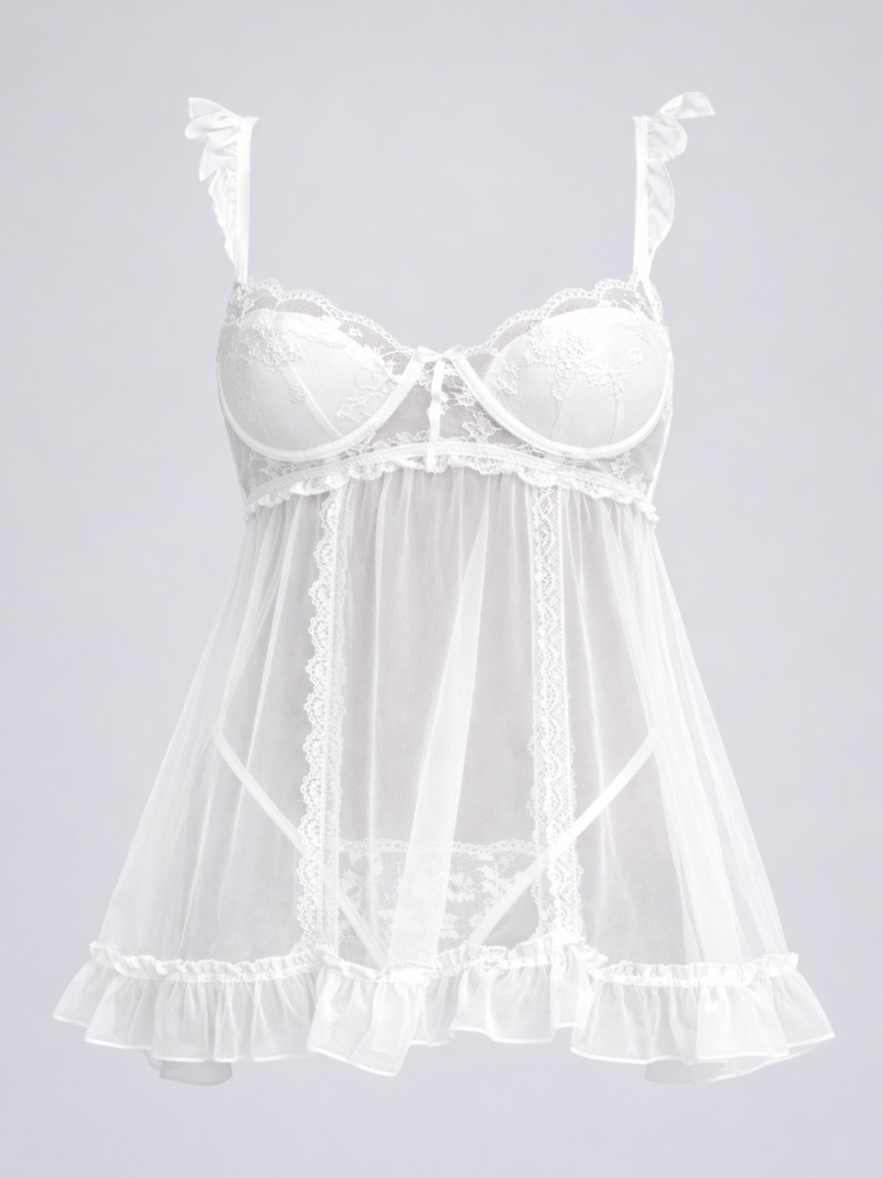 Negligé Babydoll-Set aus Mesh mit Spitzenbesatz, Nachtwäsche, Dessous-Set