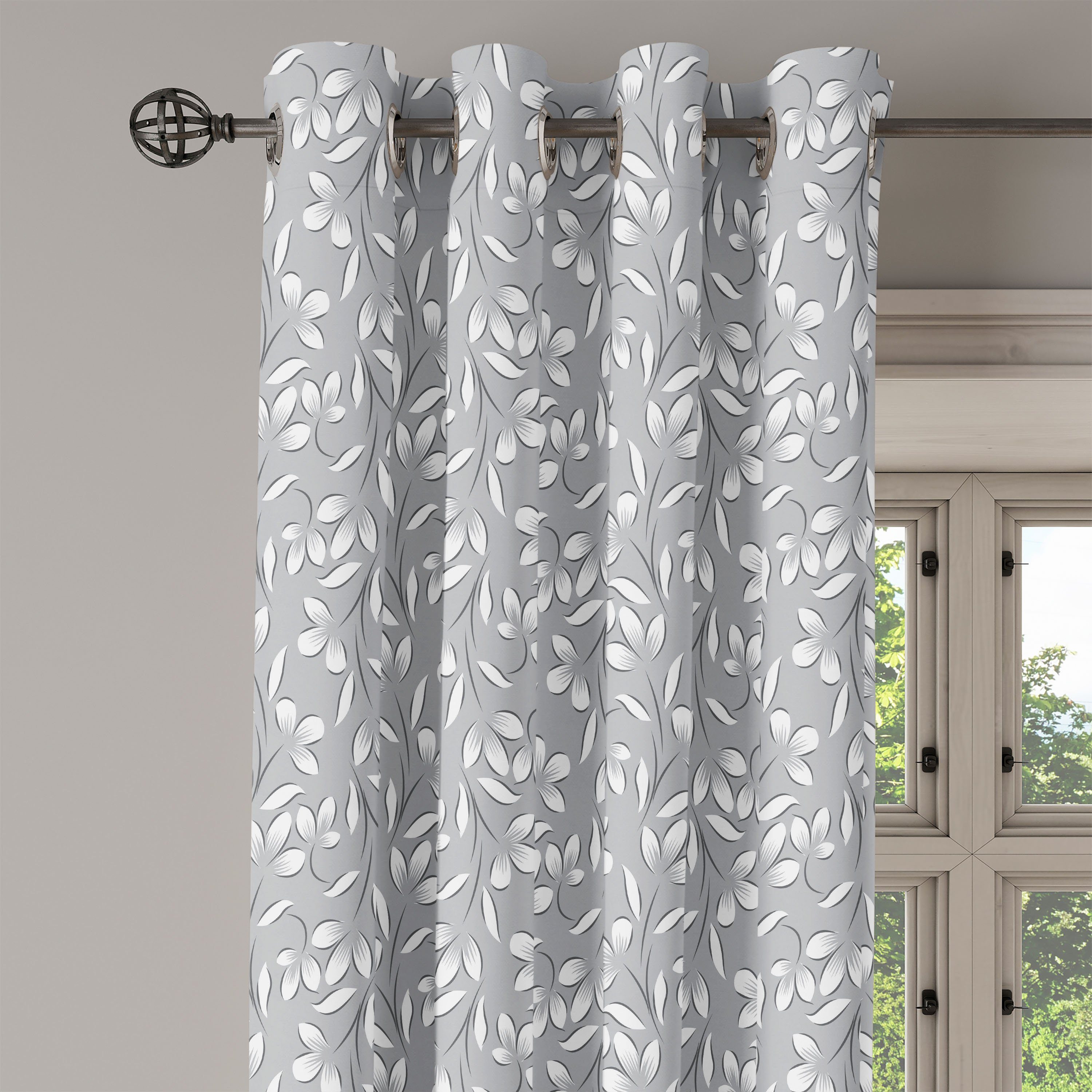 für Abakuhaus, Wohnzimmer, Vintage Antike Dekorative Silber Gardine 2-Panel-Fenstervorhänge Paisley Schlafzimmer