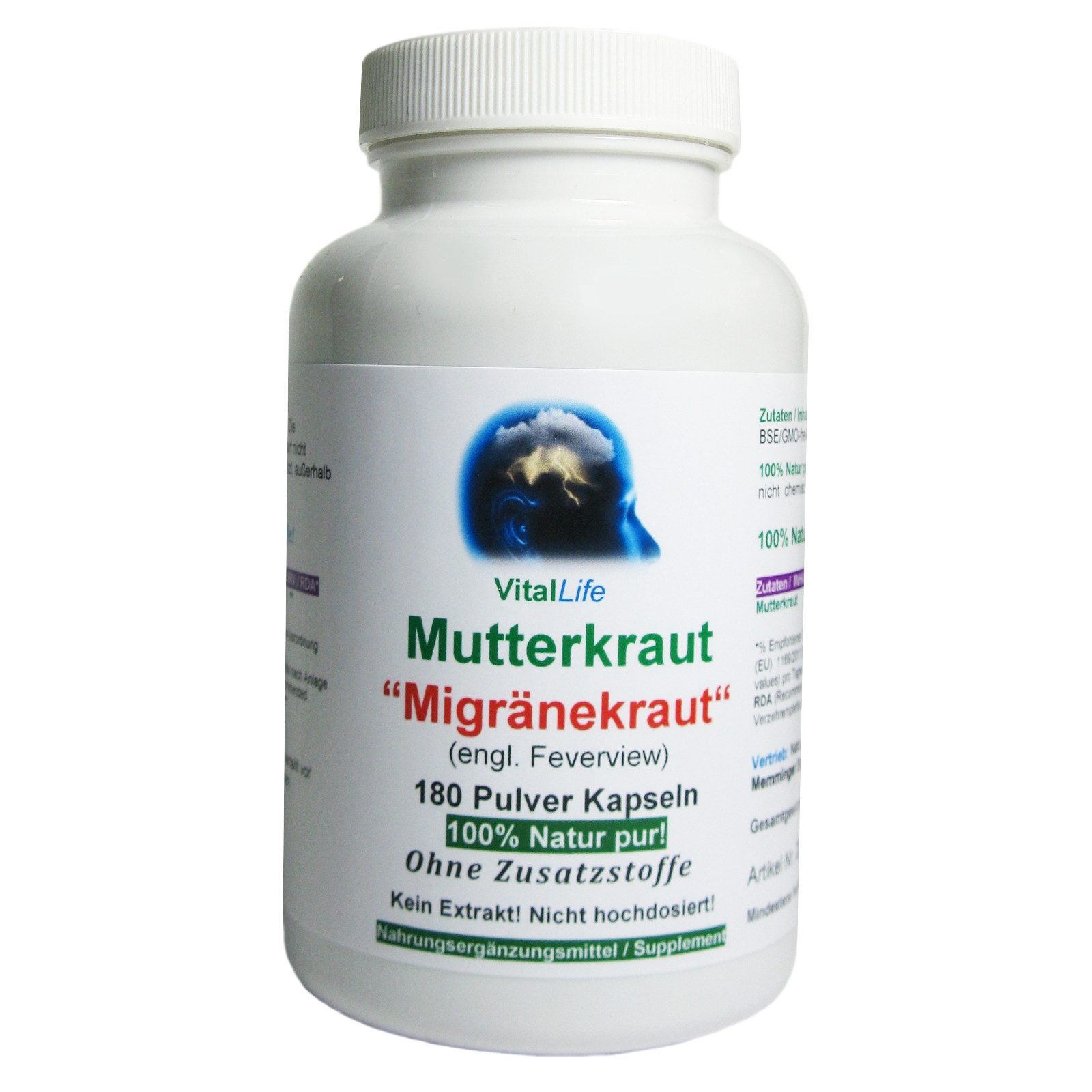Mutterkraut [Migränekraut] Feverfew NATUR pur OHNE Zusatzstoffe Kapseln