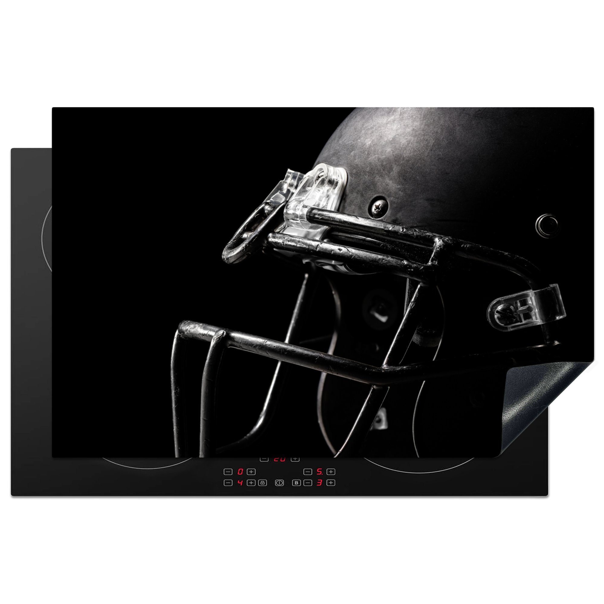 Ceranfeldabdeckung Schutz die für Helm 81x52 küche, Herdblende-/Abdeckplatte MuchoWow Vinyl, American - cm, Schwarz, (1 Induktionskochfeld - Football tlg),