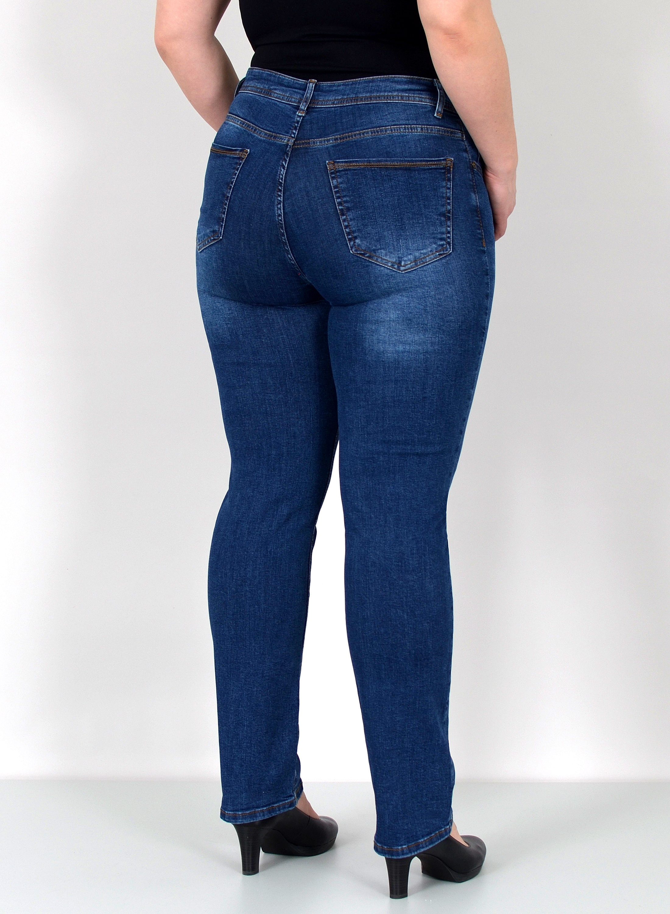 ESRA Straight-Jeans Gerade Schnitt Jeans hoher Bund mit Stretch bis Plus Size Übergröße Straight Jeans Damen High Waist Stretch Jeans Hose mit geradem Bein – Bild 3 von 5