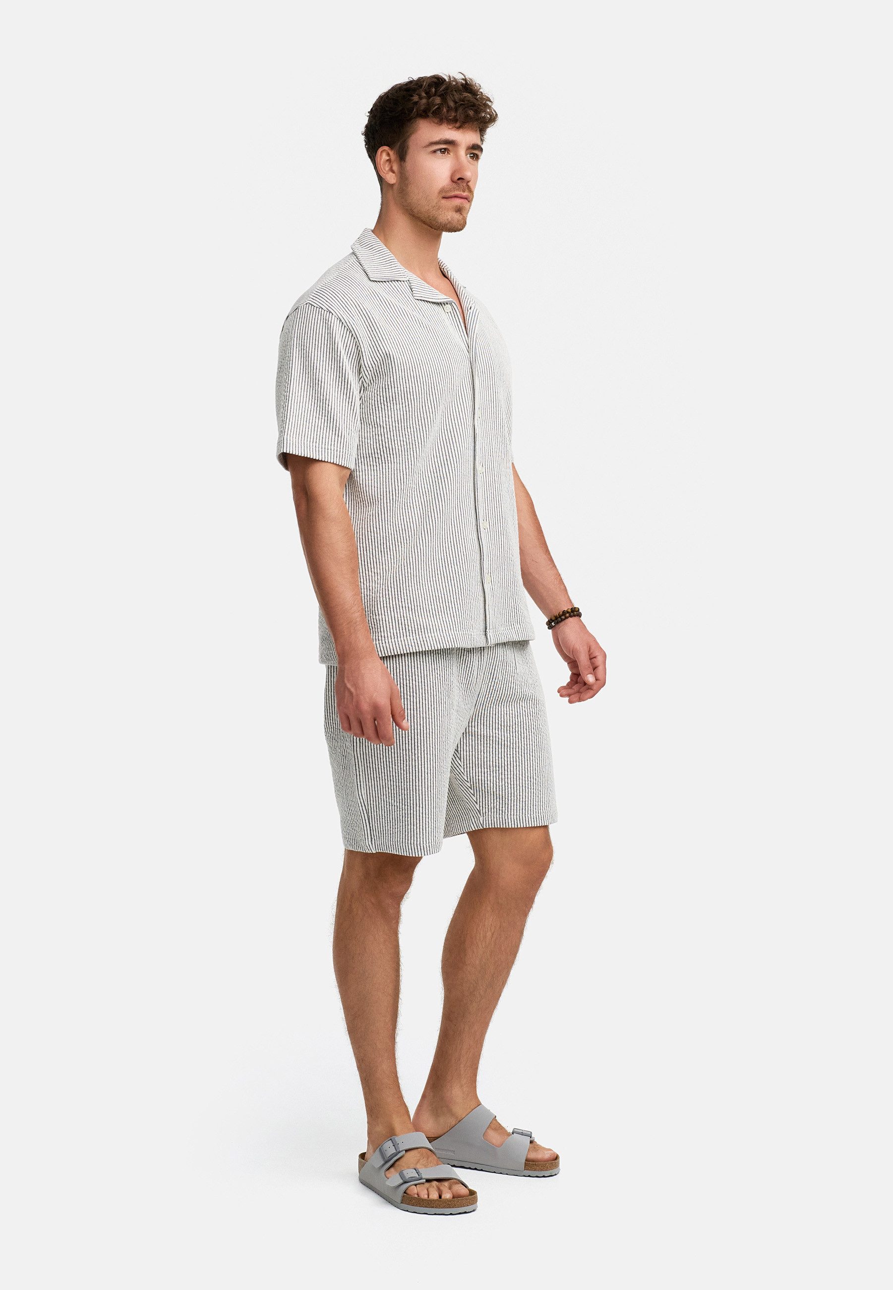 Indicode Freizeitanzug Herren INLino Set Shirt Herrenshorts Set, aus hochwertigem Seersucker-Jersey