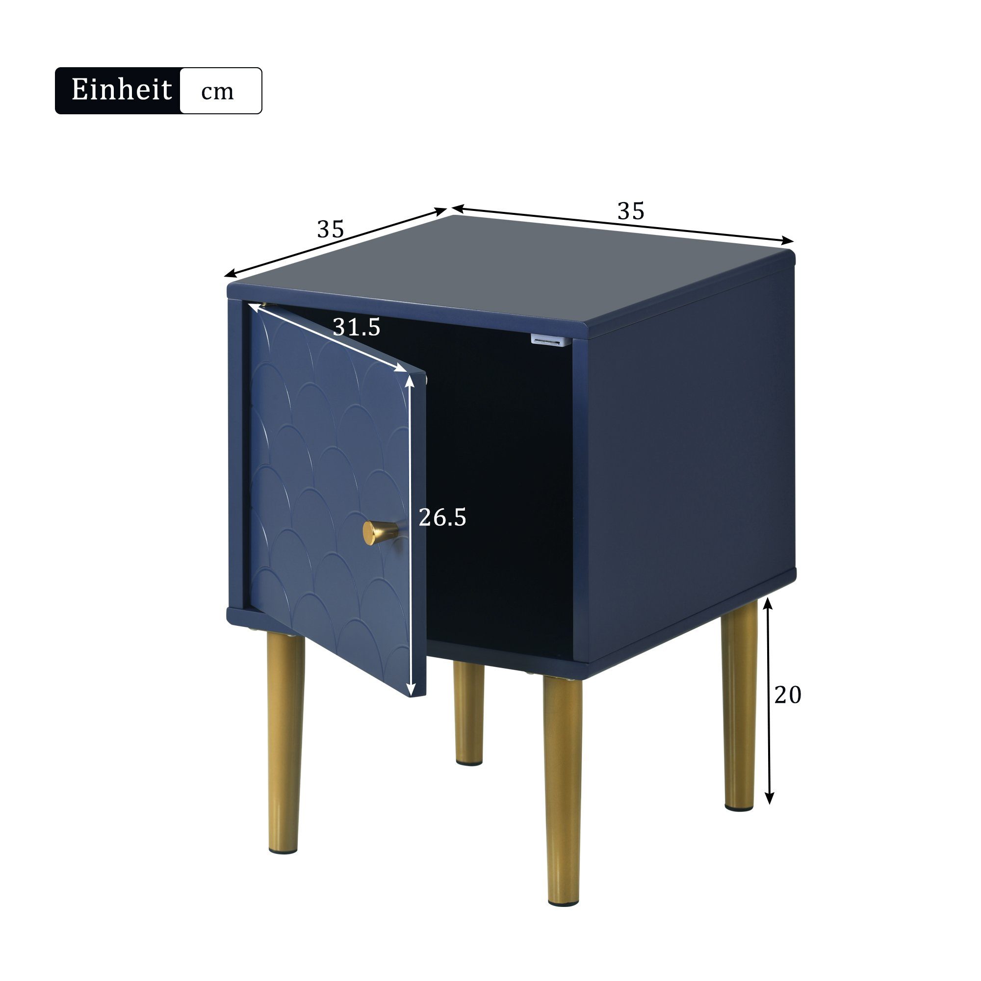 Nachttisch (Nachtschrank, 1-St), Nachtkommode Beistelltisch für Boxspringbett, Metallbeine, 35x35x50cm