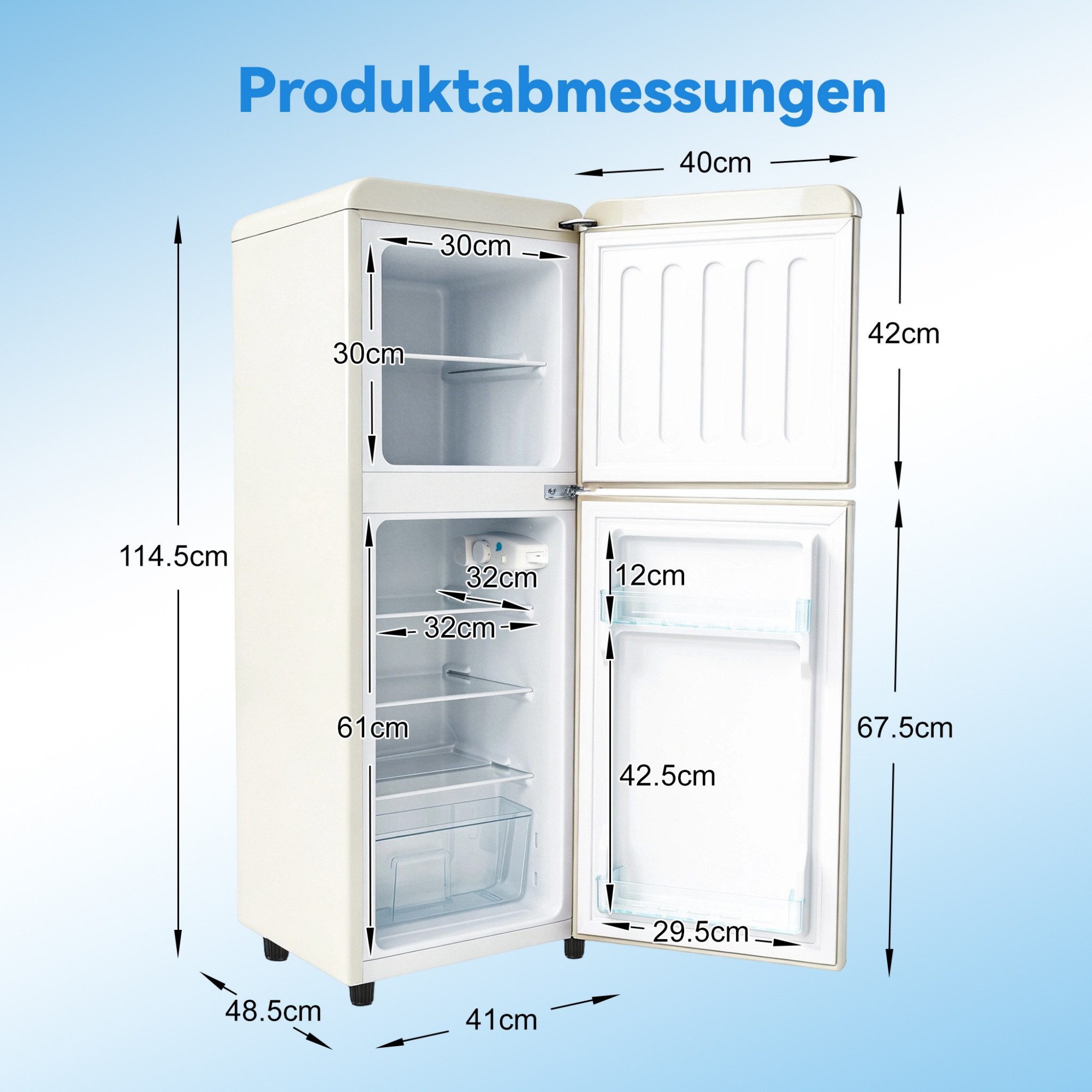 Blossom Kühlschrank 112L BCD-112R, 114.5 cm hoch, 41 cm breit, 7 Temperaturstufen LED für Küche Büro Wohnzimmer
